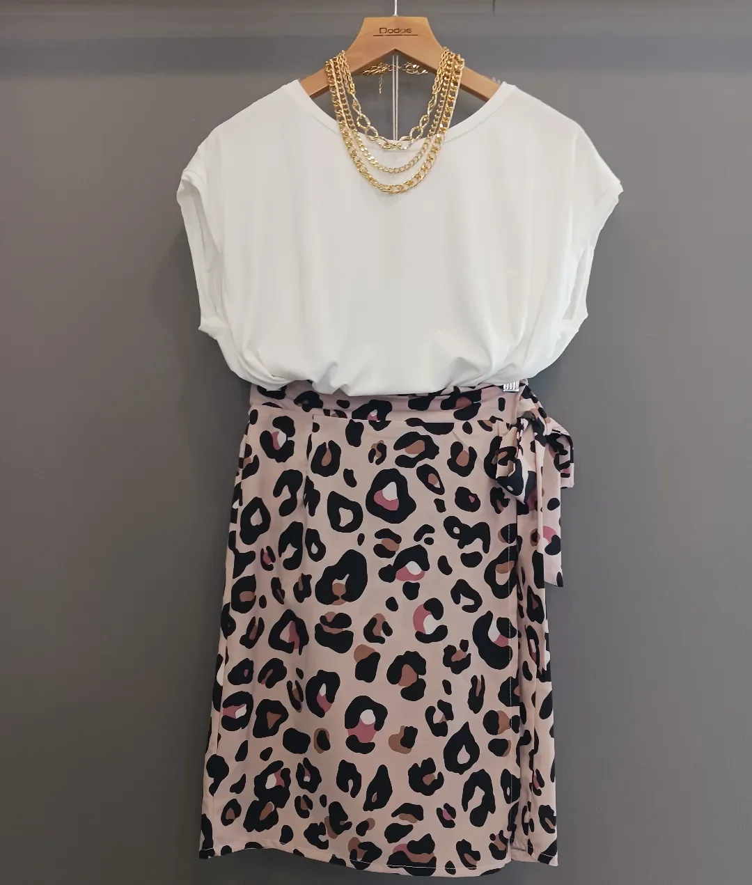 30 summer skirt outfits 2026 White Tee With A Leopard Wrap Skirt