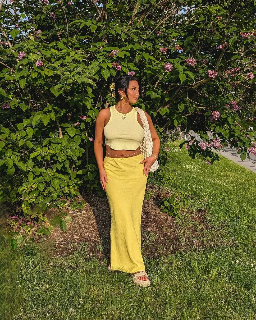30 summer skirt outfits 2026 Lemon Yellow Matching Top And Maxi Skirt