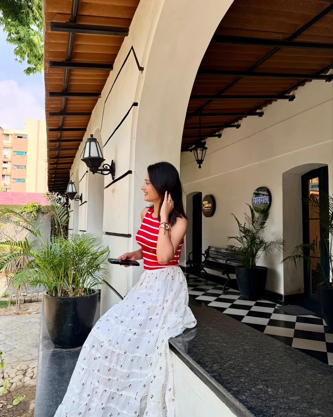 30 summer skirt outfits 2026 Striped Red Tank With A White Floral Maxi Skirt