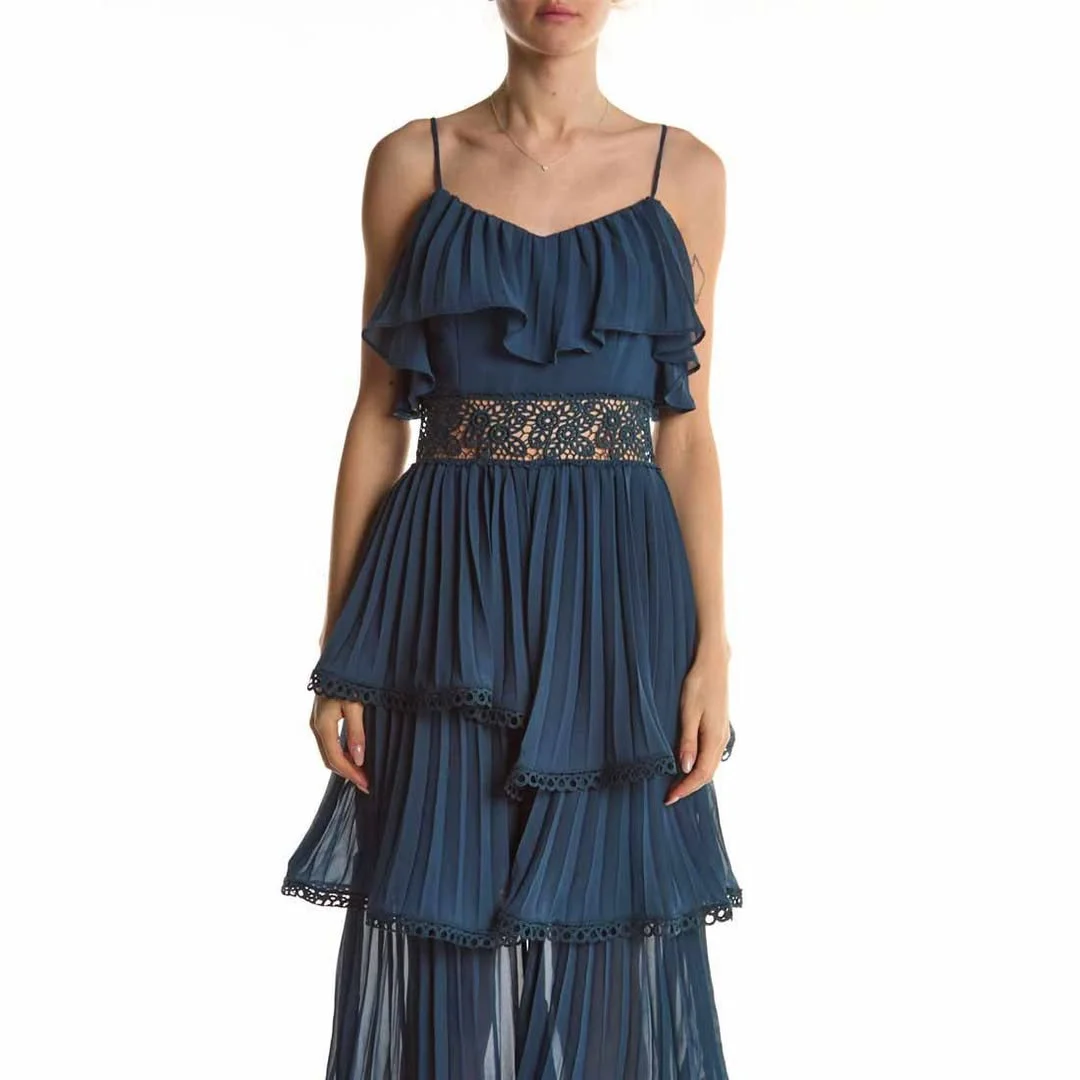 summer sundresses for women 2026 Deep Teal Ruffle Sundress With Sheer Tiered Drama