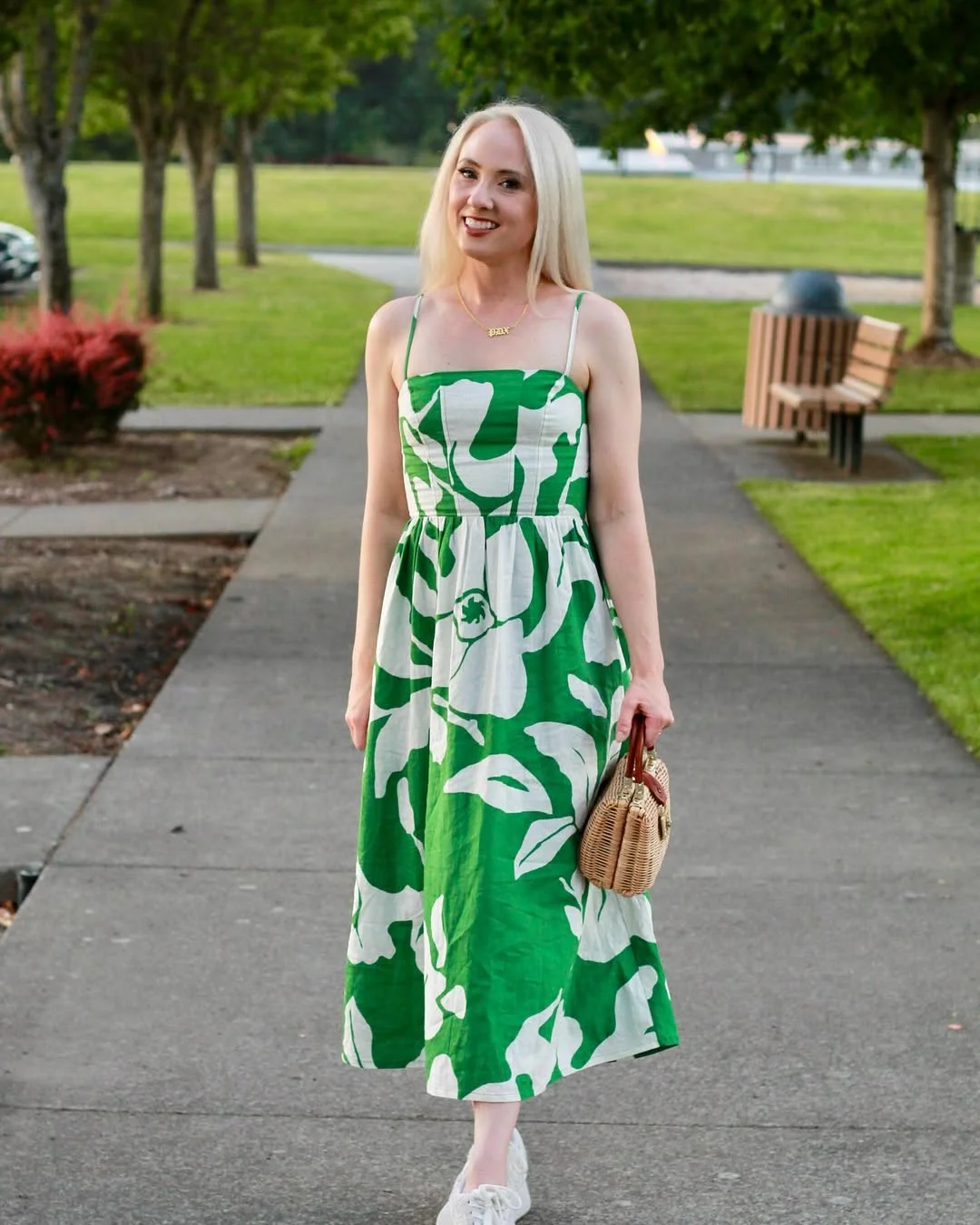summer sundresses for women 2026 Green Floral Midi Sundress With Everyday Freshness