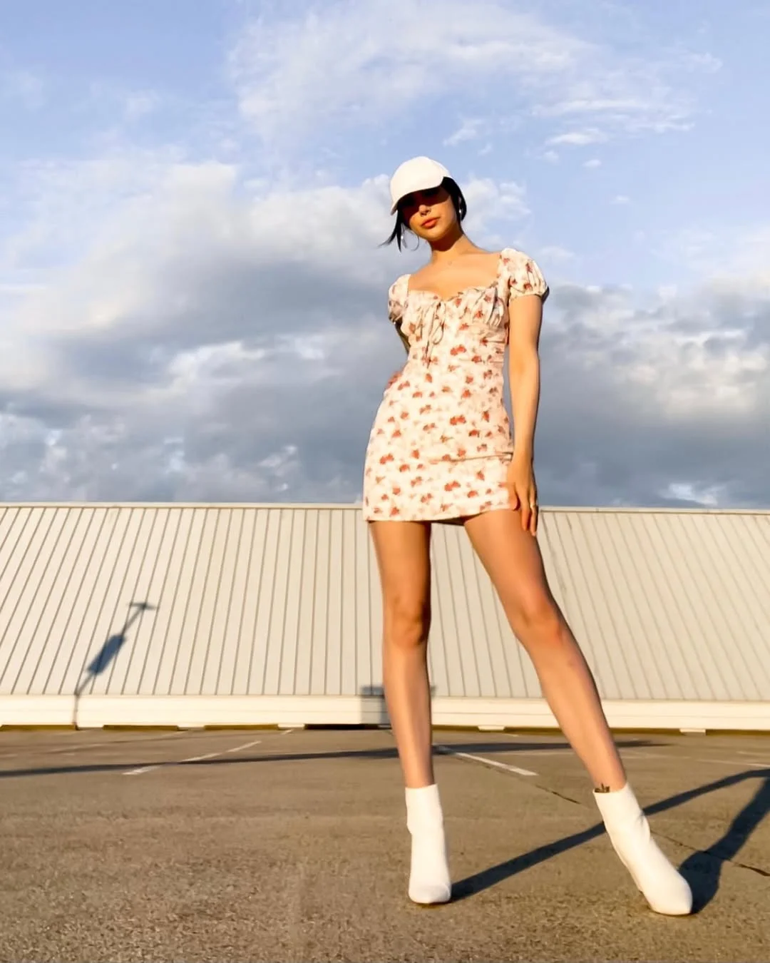 summer sundresses for women 2026 Puff-Sleeve Mini Sundress With Sporty White Accessories