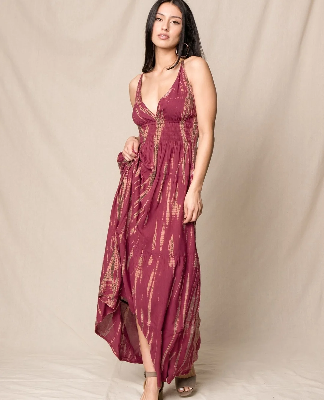 summer sundresses for women 2026 Magenta Tie-Dye Maxi Sundress With Soft Movement