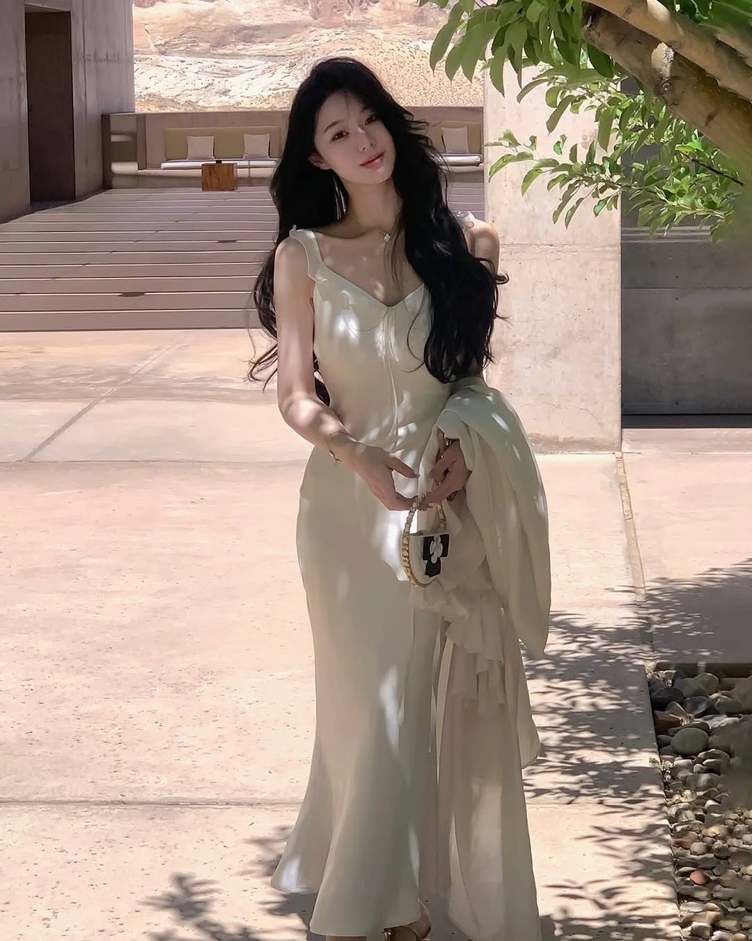 summer sundresses for women 2026 Ivory Slip Sundress With A Light Summer Cover-Up