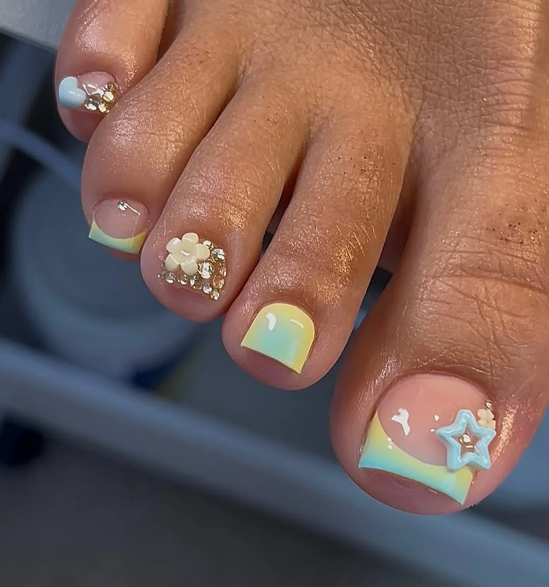 summer toe nails colors 2026 Pastel Ombre Tips With Starfish Charm