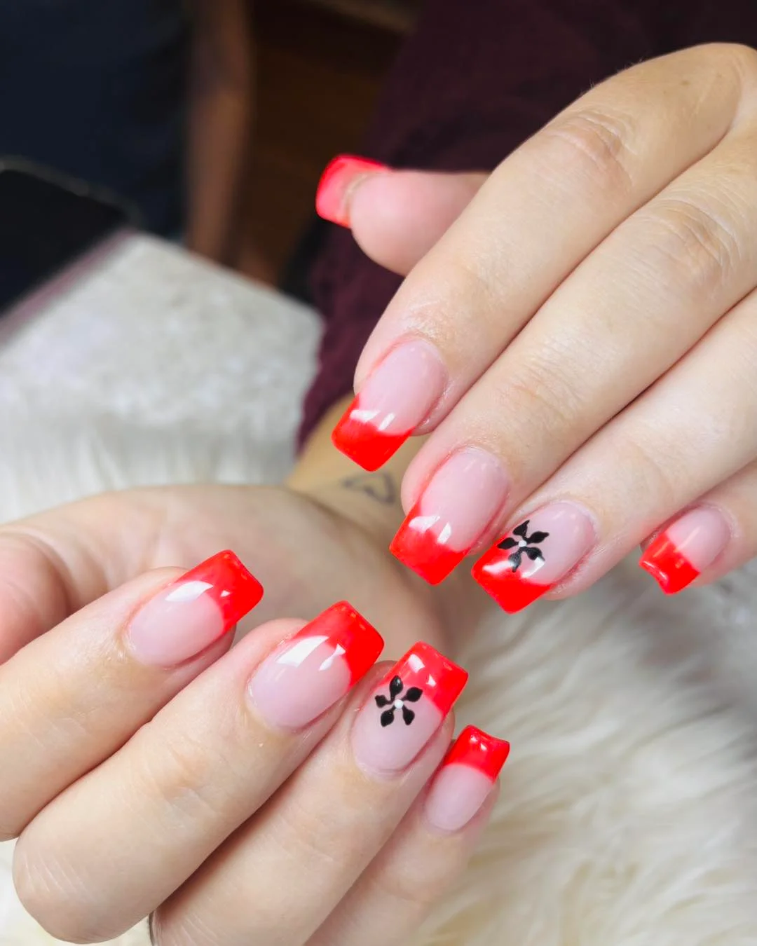 summer vacation nails 2026 Neon Coral French Squares for a Bold Summer Pop