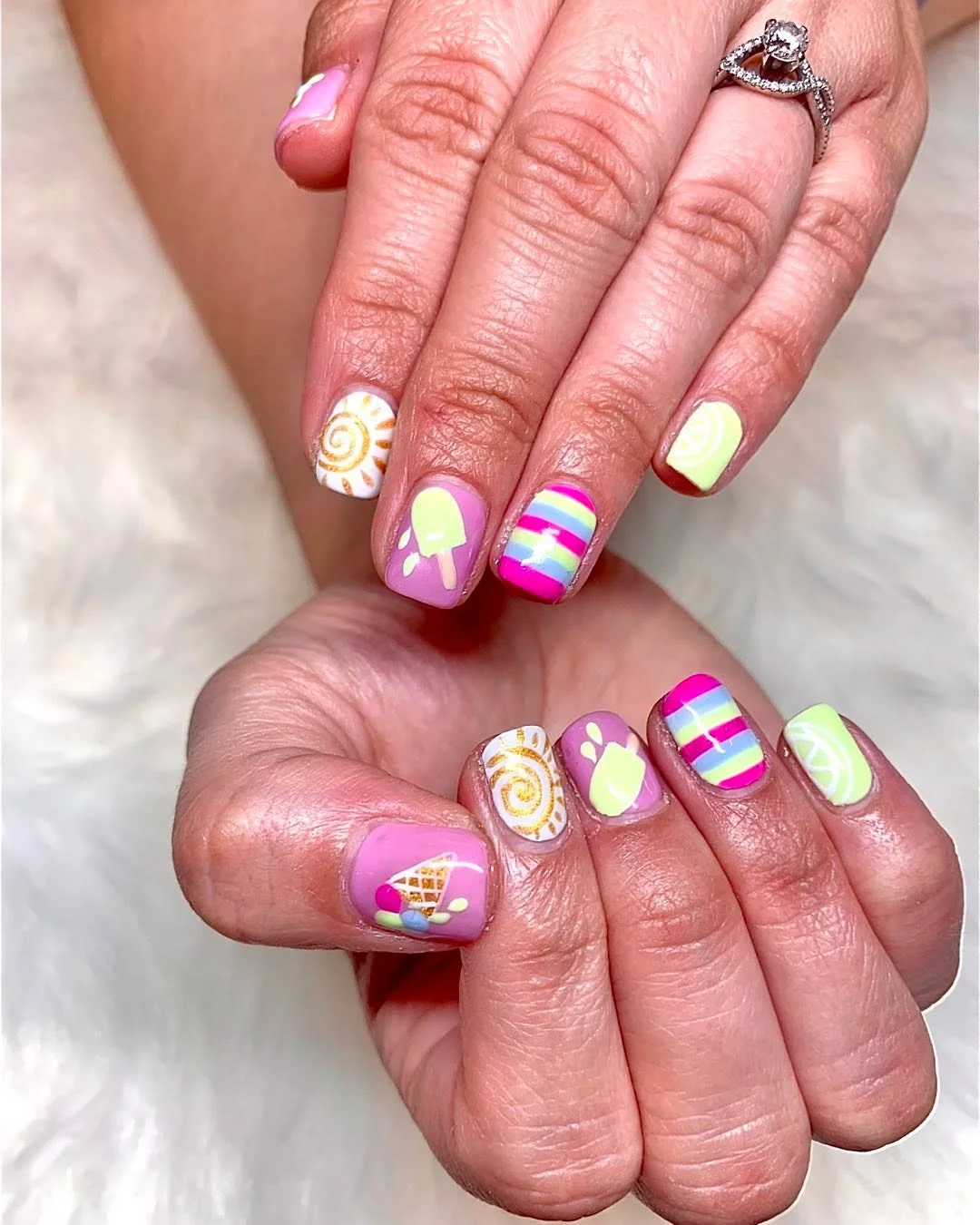 summer vacation nails 2026 Sweet Ice Cream Nails With Candy Stripe Vacation Colors