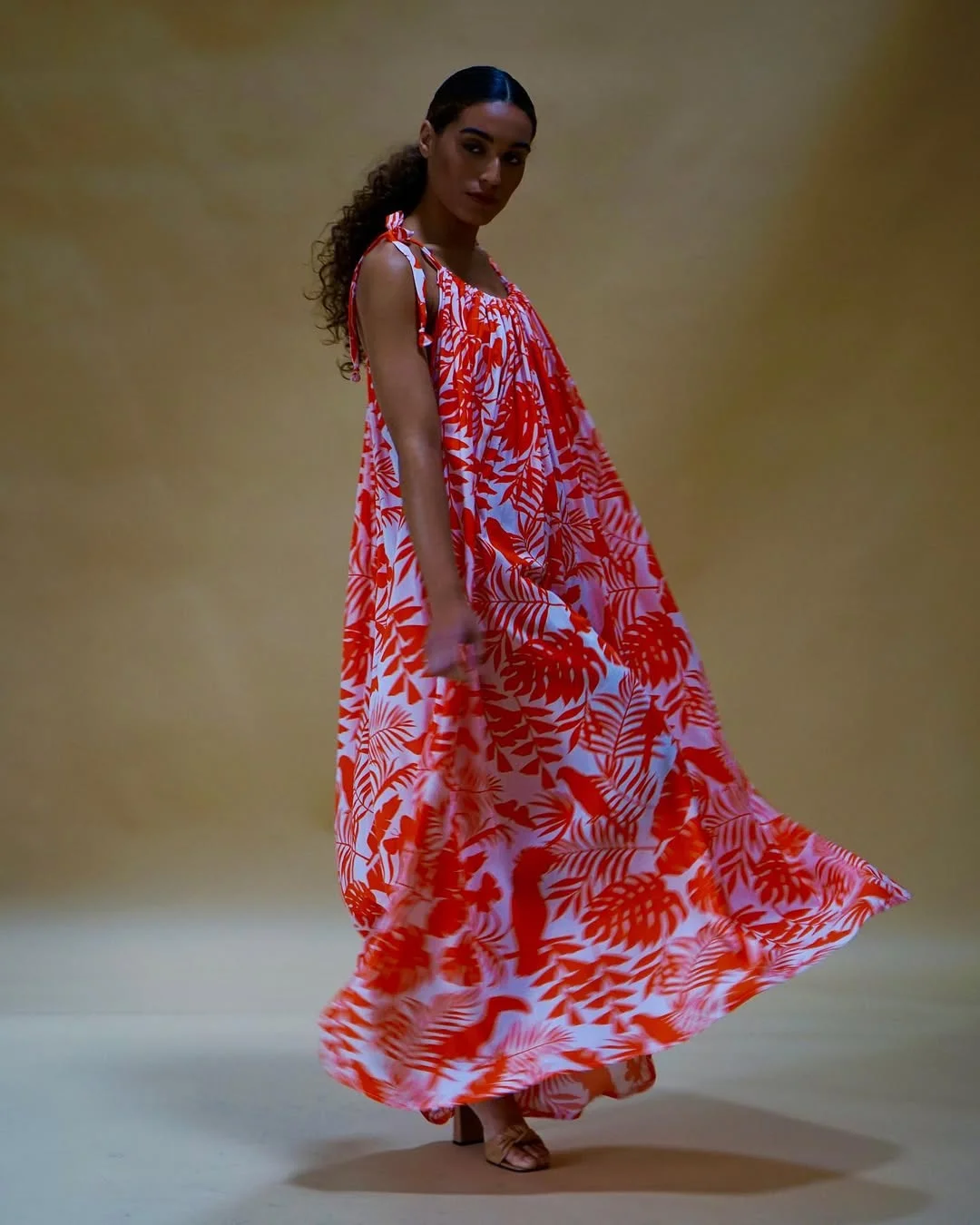 25 summer vacation resort outfits 2026 Red Tropical Maxi Dress With Effortless Movement