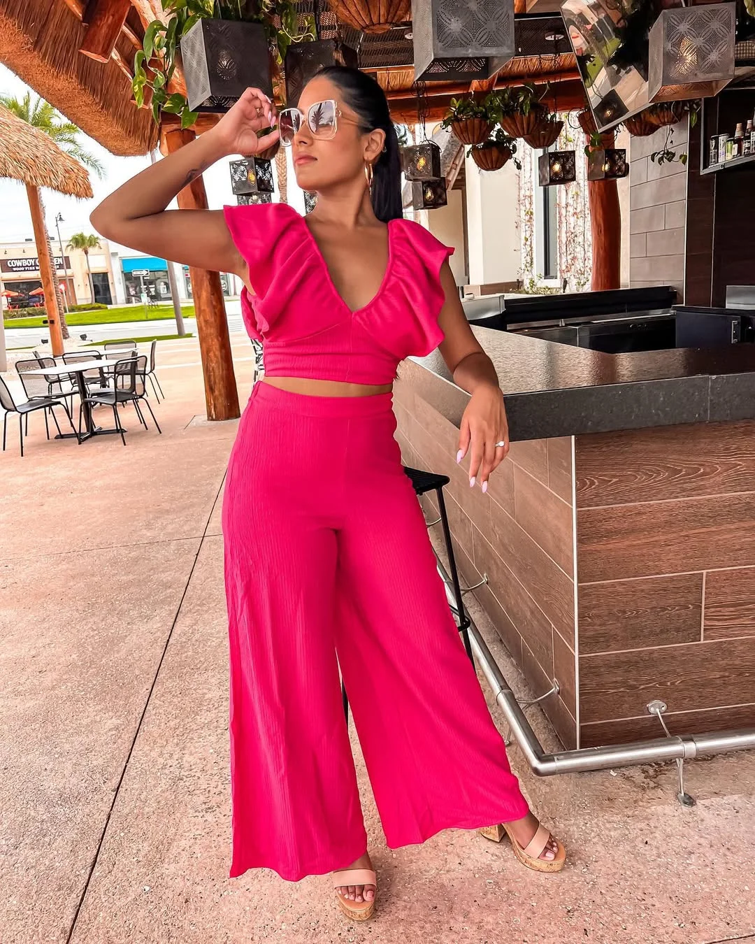 25 summer vacation resort outfits 2026 Hot Pink Wide-Leg Set For A Confident Resort Lunch