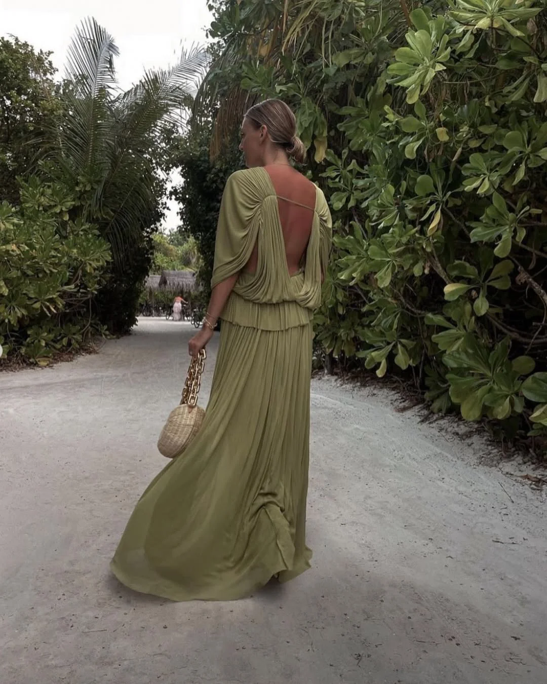 25 summer vacation resort outfits 2026 Sage Green Draped Maxi Dress With Quiet Luxury Ease