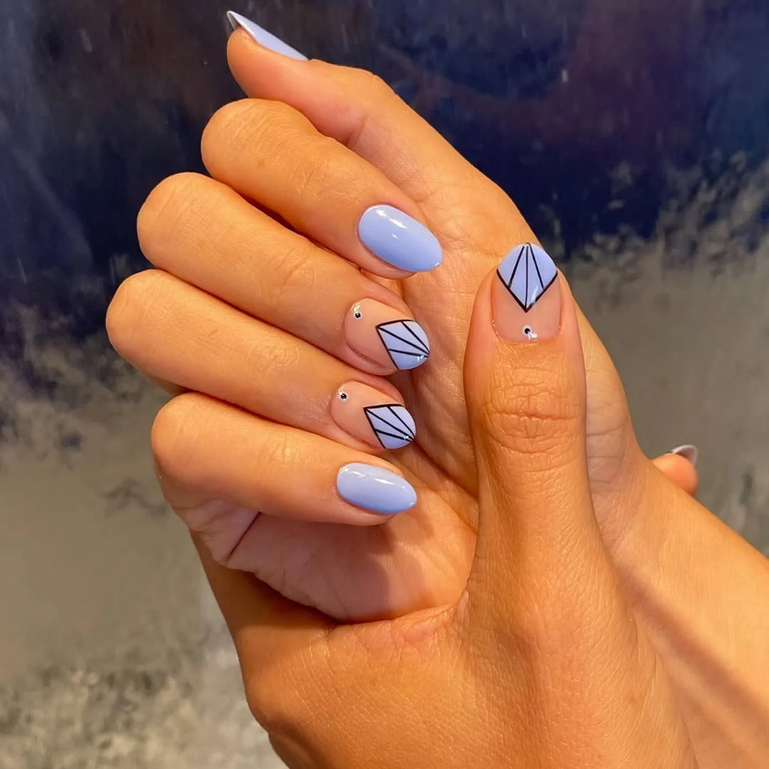 summer vibrant nails summer 2026 Soft Blue Geometry for a Cool Summer Mood