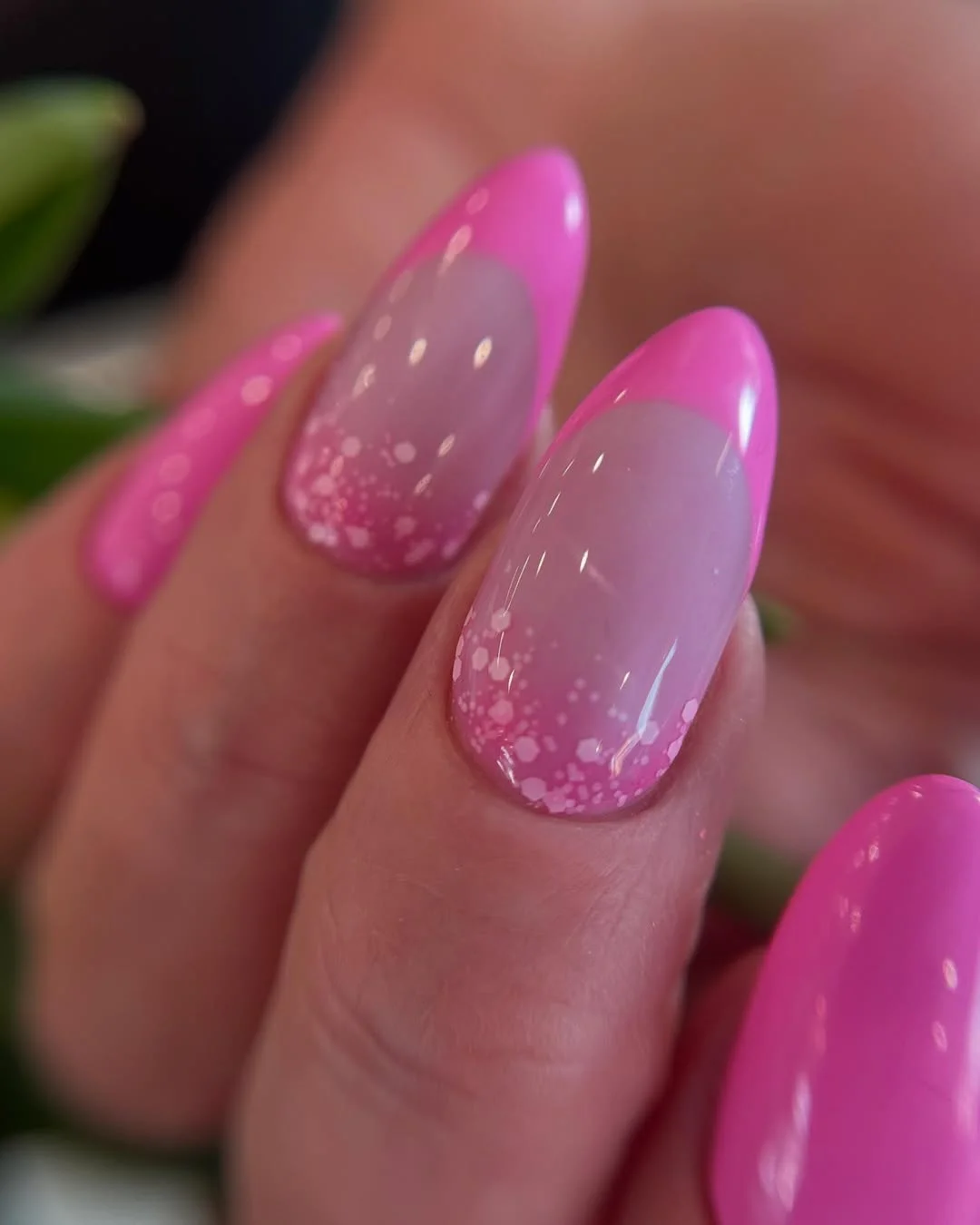 summer vibrant nails summer 2026 Pink Aura Tips With Soft Speckled Shine