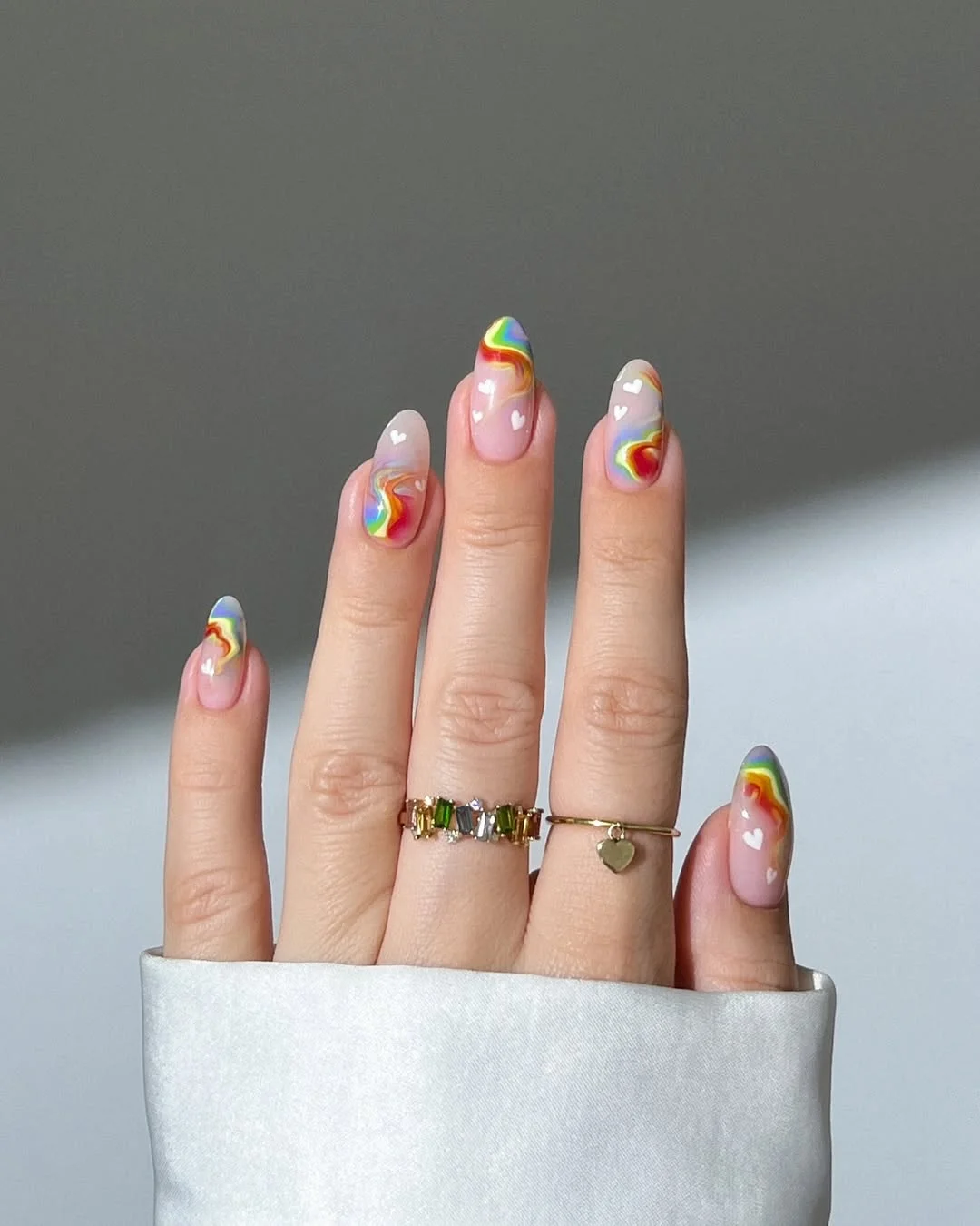 summer vibrant nails summer 2026 Rainbow Heart Swirls for a Soft Aura Manicure
