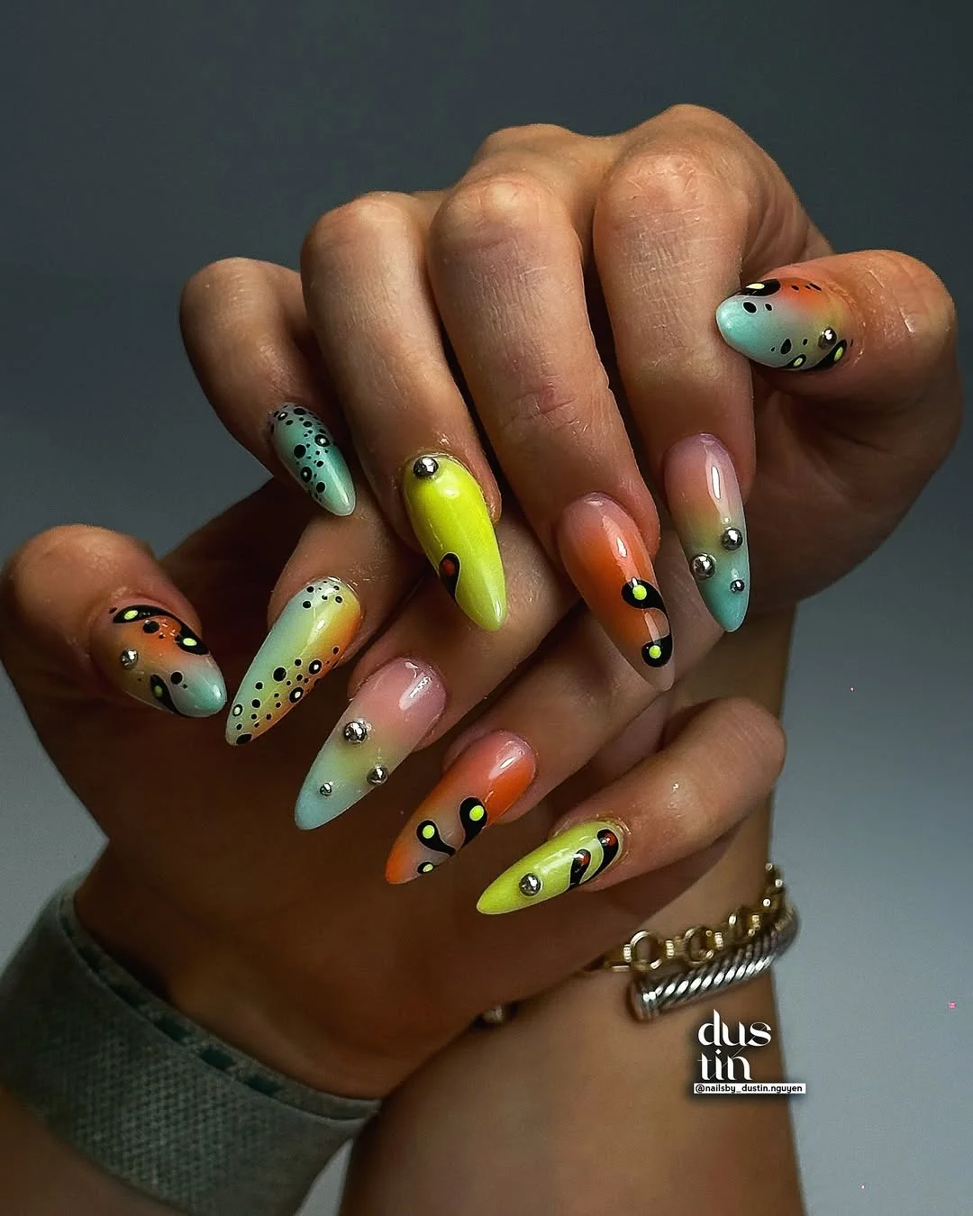 summer vibrant nails summer 2026 Neon Sorbet Nails With Graphic Dot Details