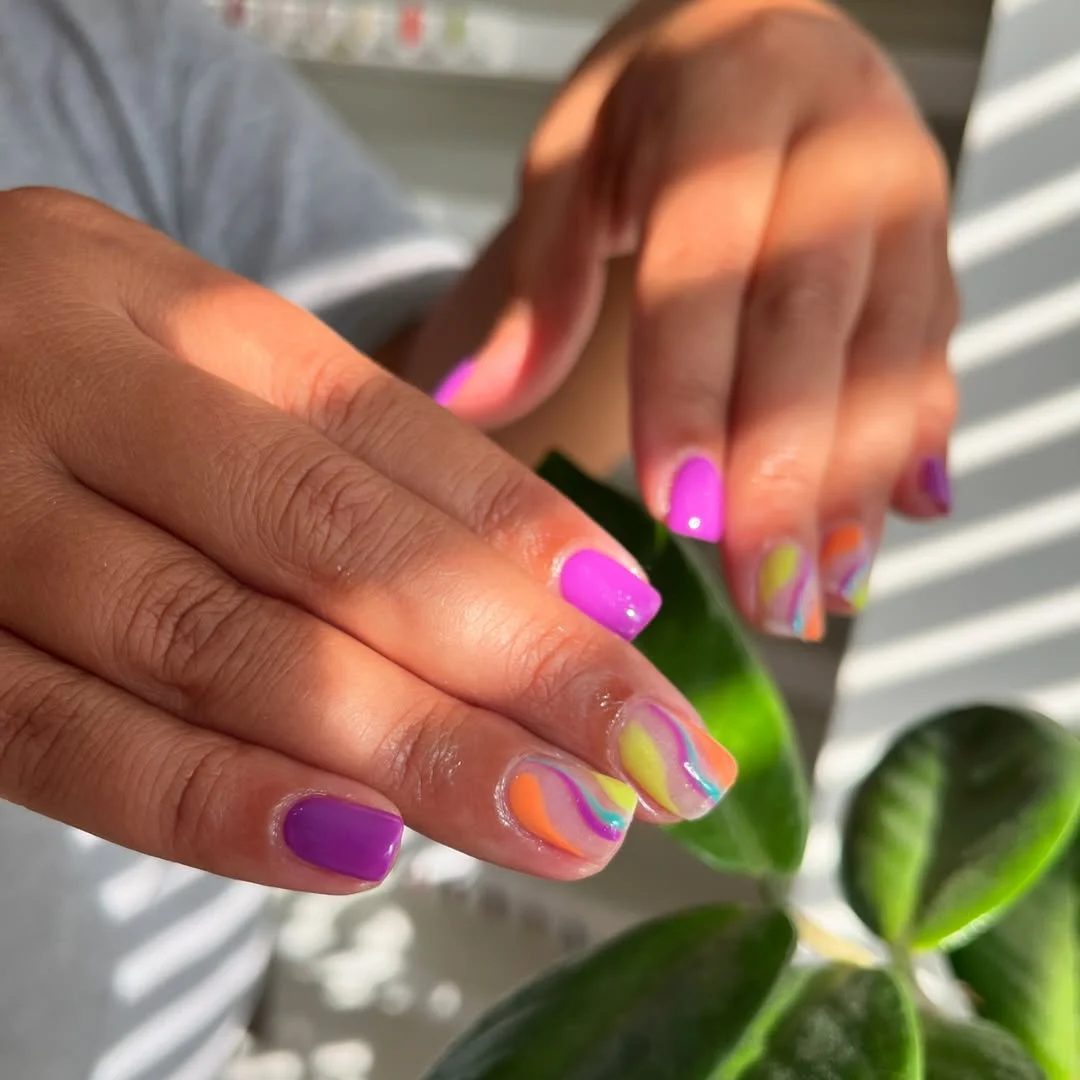 summer vibrant nails summer 2026 Short Neon Swirls for a Playful Summer Reset