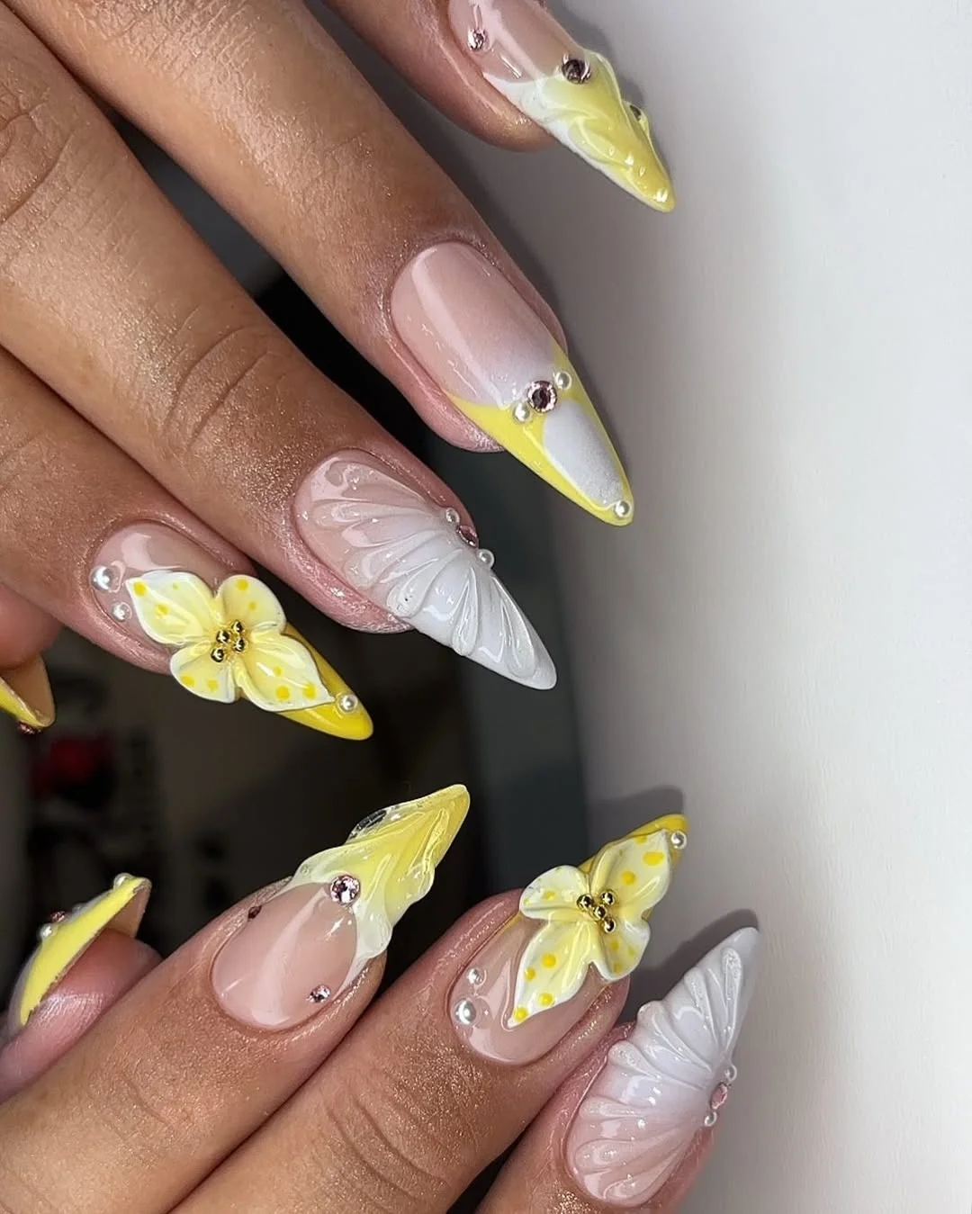 summer vibrant nails summer 2026 Yellow Butterfly Tips With Sculpted Summer Texture