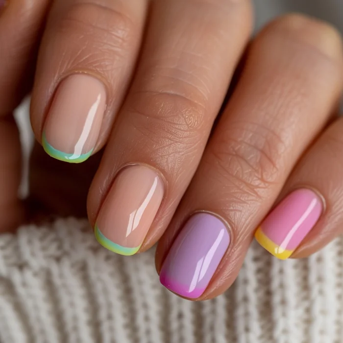 summer vibrant nails summer 2026 Tiny Colorful French Tips for Everyday Brightness