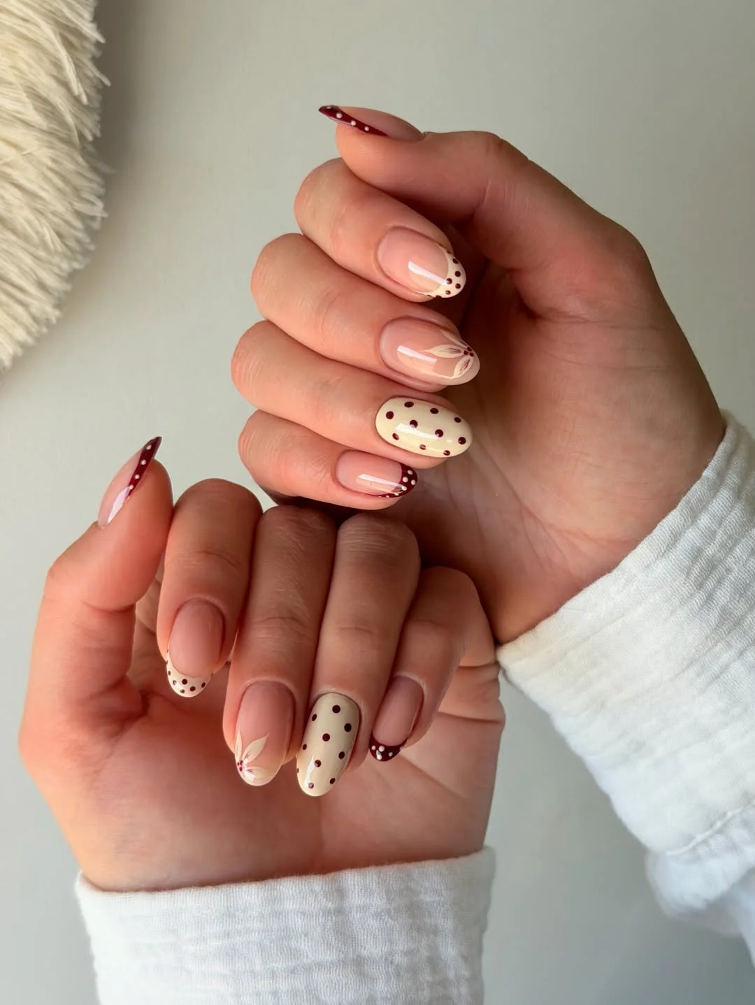 summer yellow nails 2026 Short Butter Yellow Nails With Burgundy Dot Accents