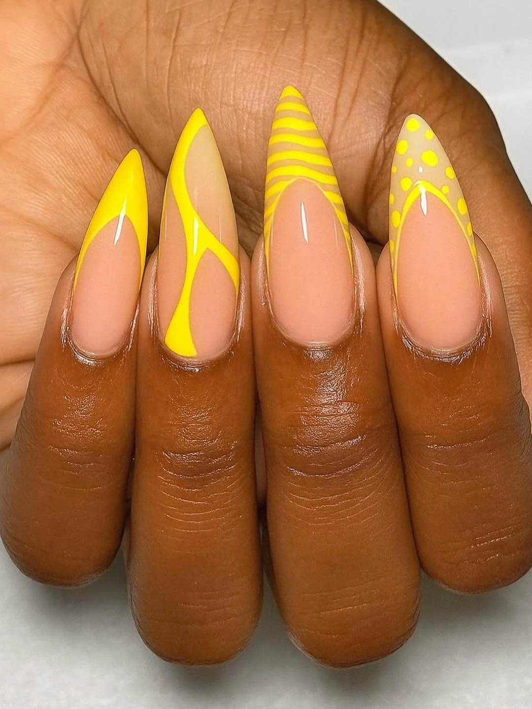 summer yellow nails 2026 Neon Yellow Graphic Almond Nails