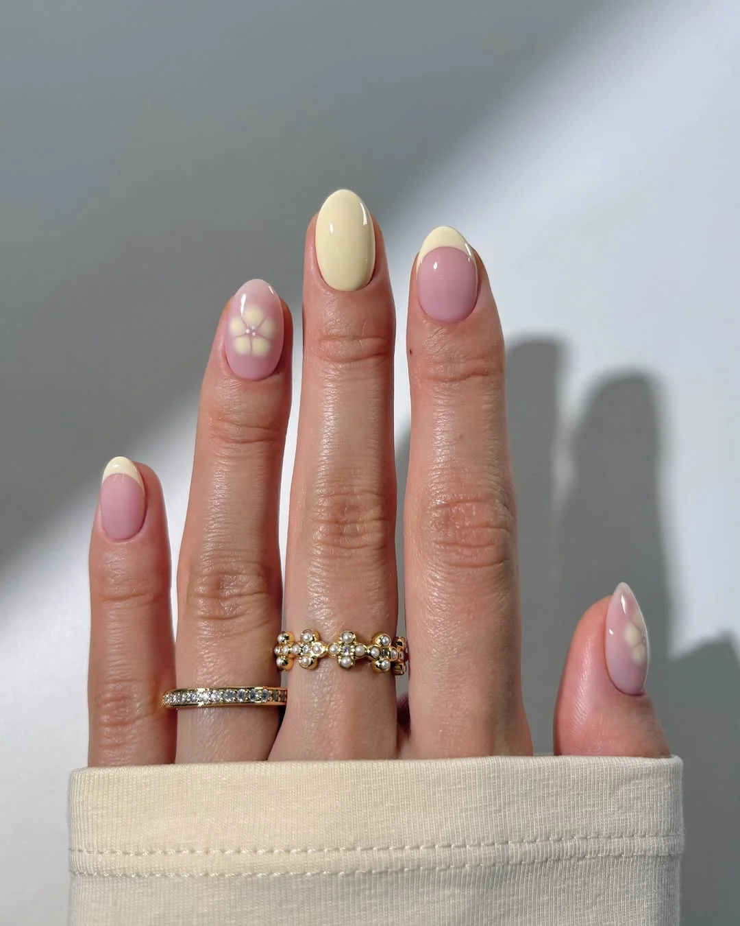 summer yellow nails 2026 Soft Lemon Florals With Pink Glaze
