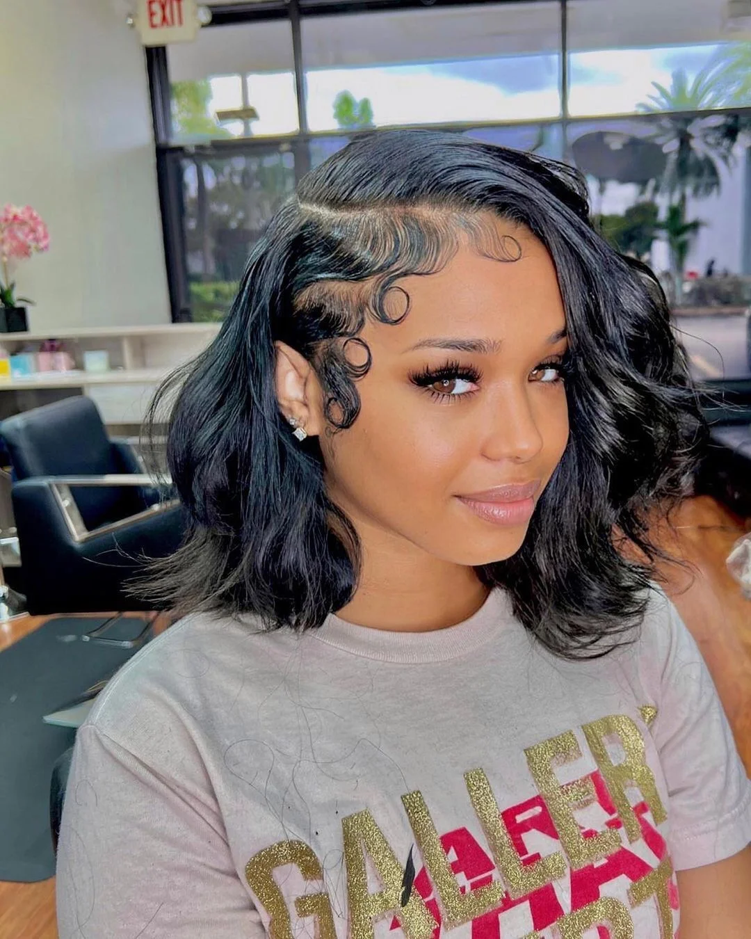 textured summer short hairstyles 2026 Glossy Side-Parted Bob With Sculpted Baby Hairs