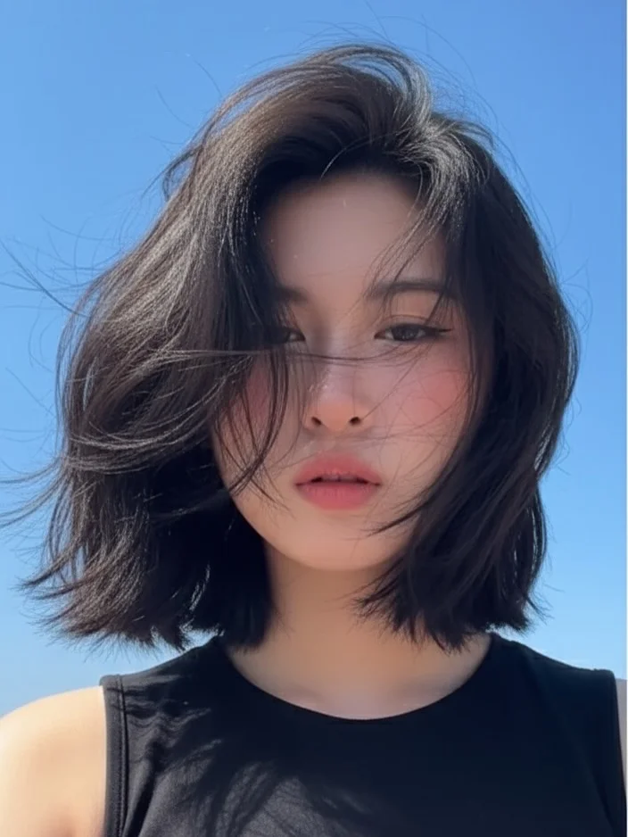 textured summer short hairstyles 2026 Wind-Tossed Textured Lob With Soft Choppy Ends