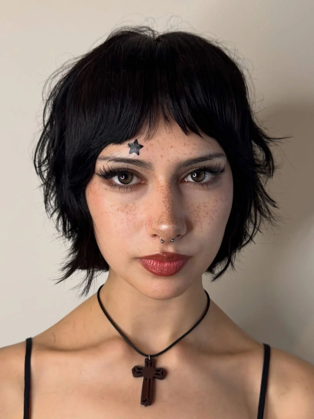 textured summer short hairstyles 2026 Gothic Soft Shag With Tiny Piecey Bangs