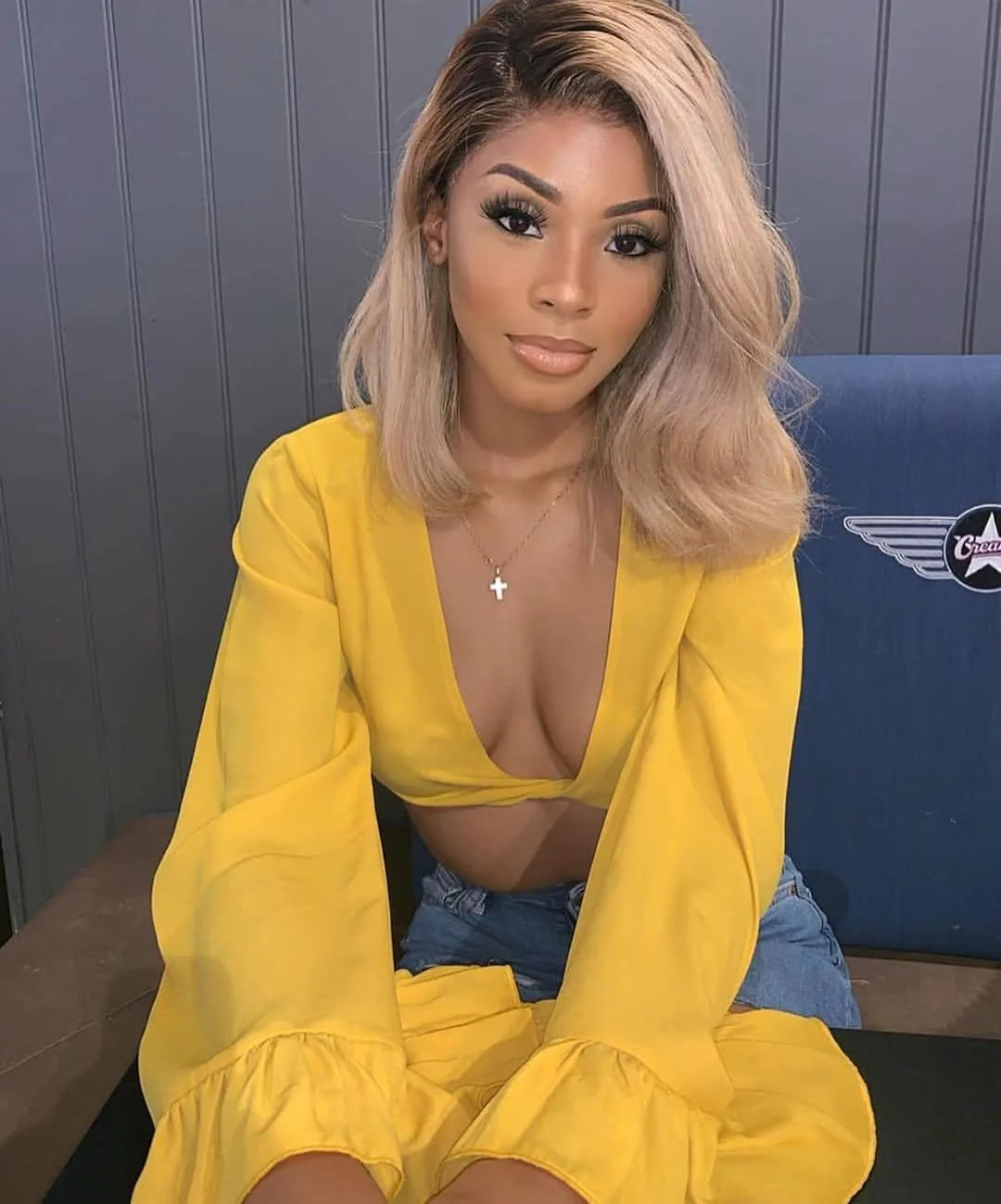 trendy summer hairstyle black women 2026 Soft Blonde Lob With Side-Parted Volume