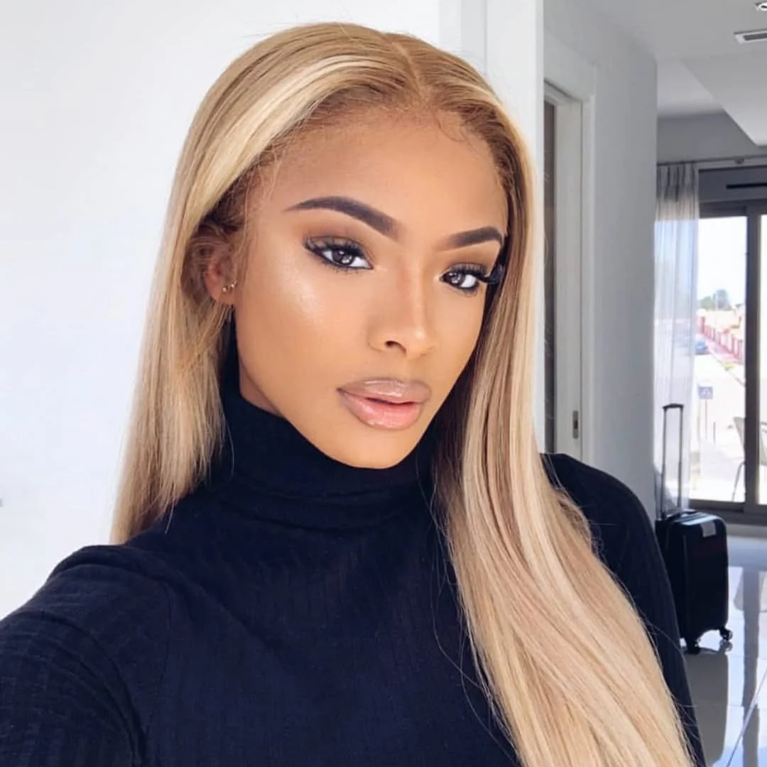 trendy summer hairstyle black women 2026 Sleek Champagne Blonde Length With A Clean Side Part