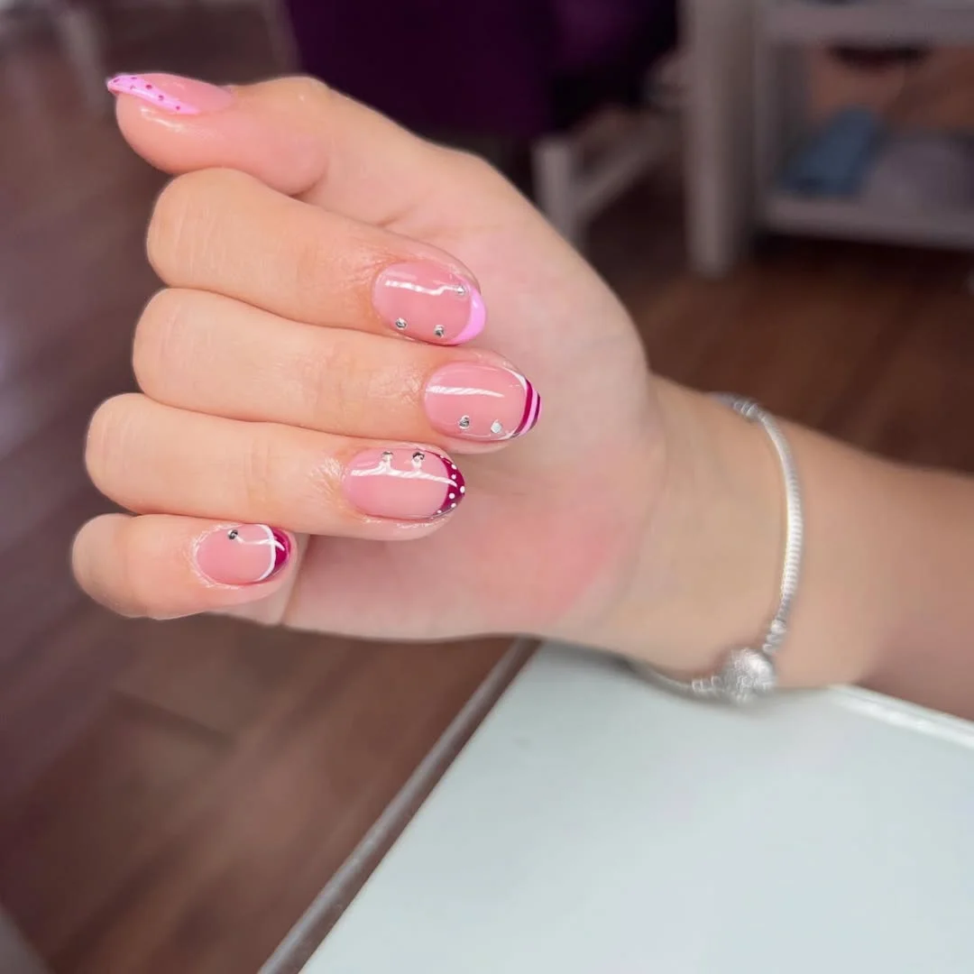trendy summer nails 2026 Soft Pink Micro French Nails With Crystal Accents