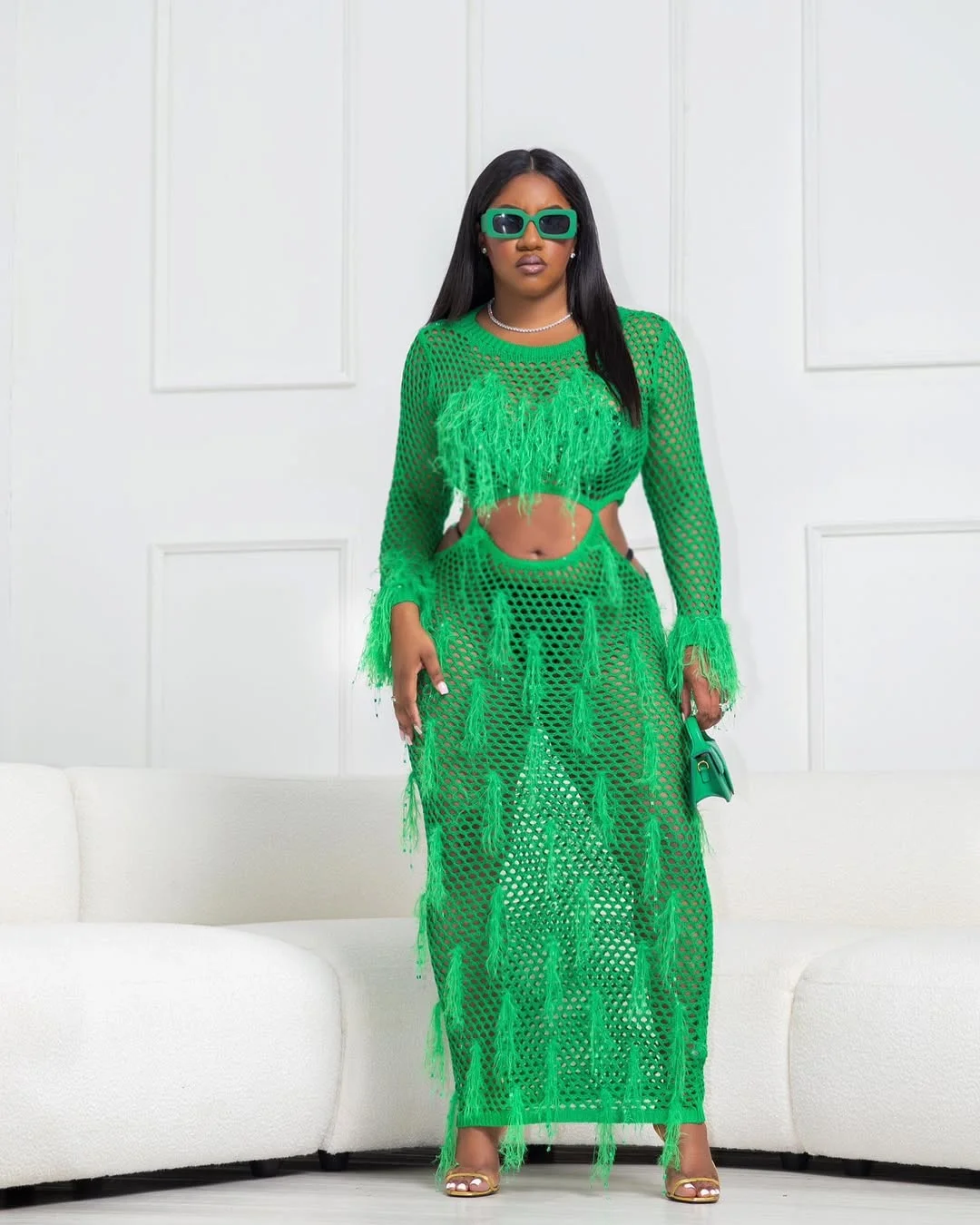 trendy summer outfits for black woman 2026 Emerald Crochet Drama For A Summer Party Mood