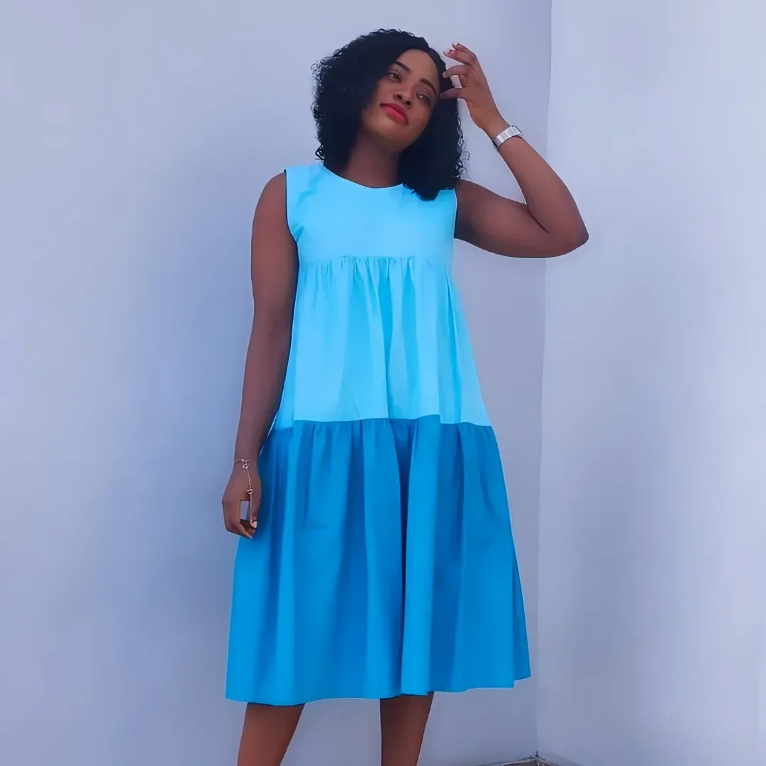 trendy summer outfits for black woman 2026 Blue Tiered Dress For Breezy Casual Summer Days
