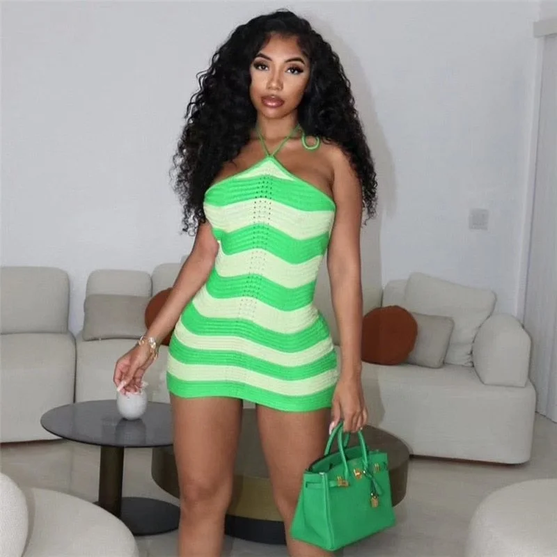 trendy summer outfits for black woman 2026 Green Crochet Mini Dress With Matching Bag