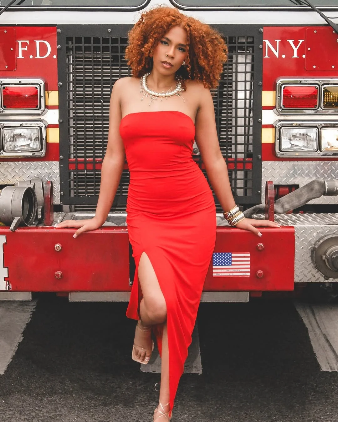 trendy summer outfits for black woman 2026 Red Strapless Midi Dress With Summer Heat