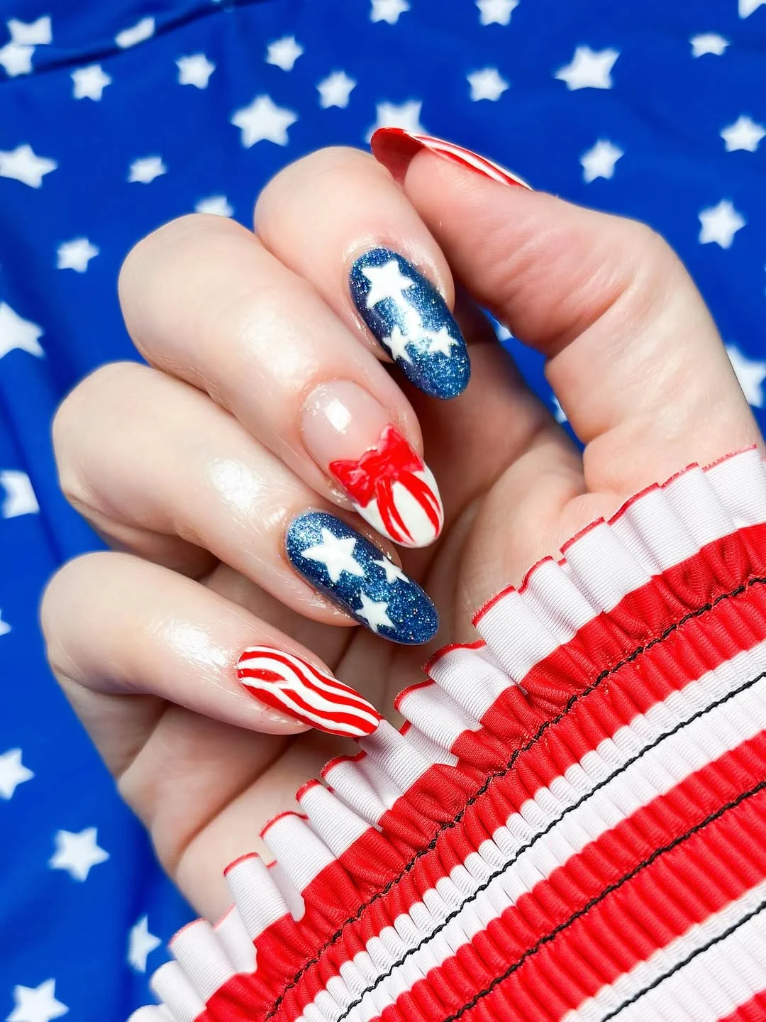 usa nails 2026 Starry Blue And Ribbon Red For A Classic Summer Statement