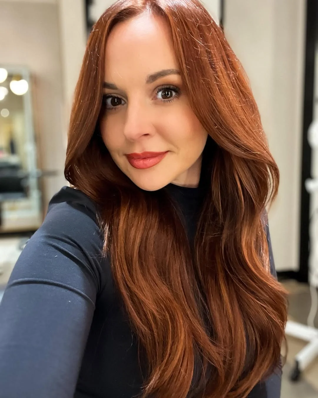 warm summer auburn hair color 2026 Glossy Auburn Brown With Soft Summer Warmth
