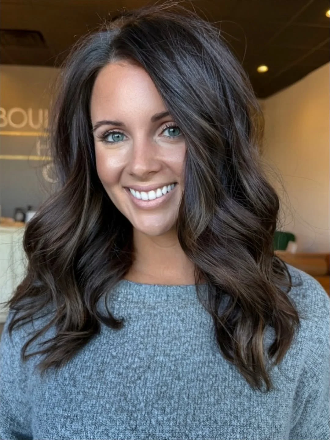 warm summer brunette hair color 2026 Glossy Espresso Waves With Soft Summer Depth