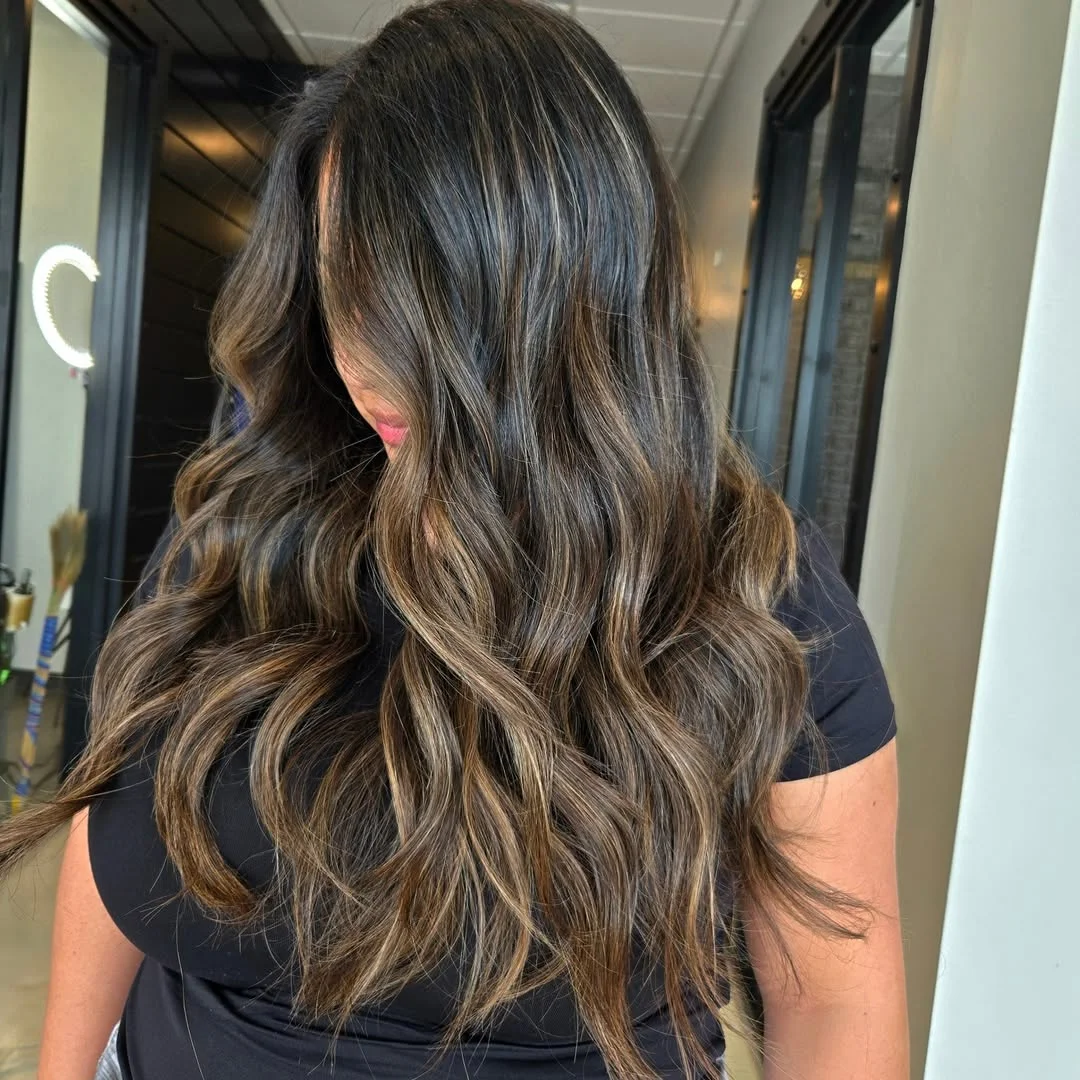 warm summer brunette hair color 2026 Smoky Brunette Balayage With Caramel Lift