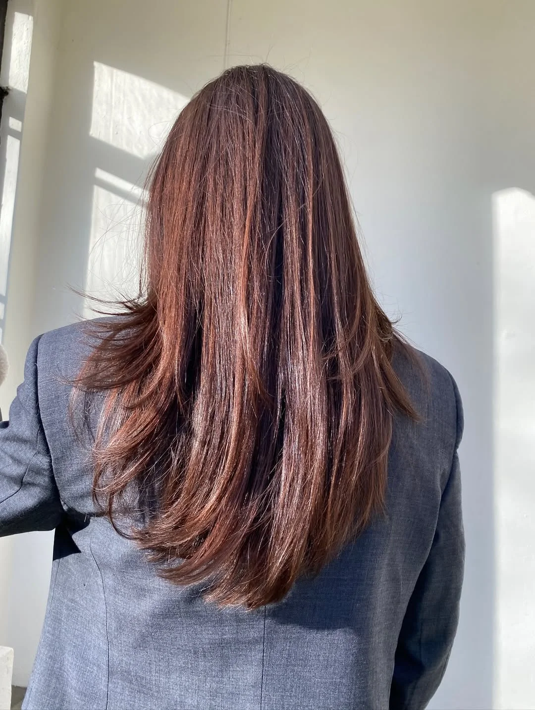 warm summer brunette hair color 2026 Chestnut Straight Layers With a Sunlit Gloss