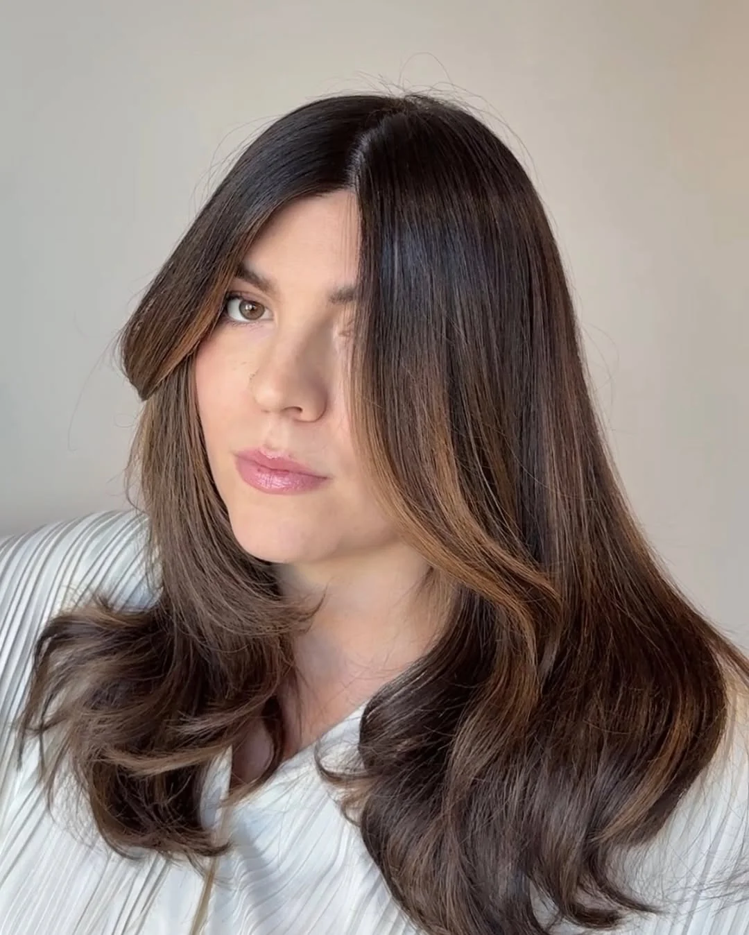 warm summer brunette hair color 2026 Dimensional Brunette With Face-Framing Lightness