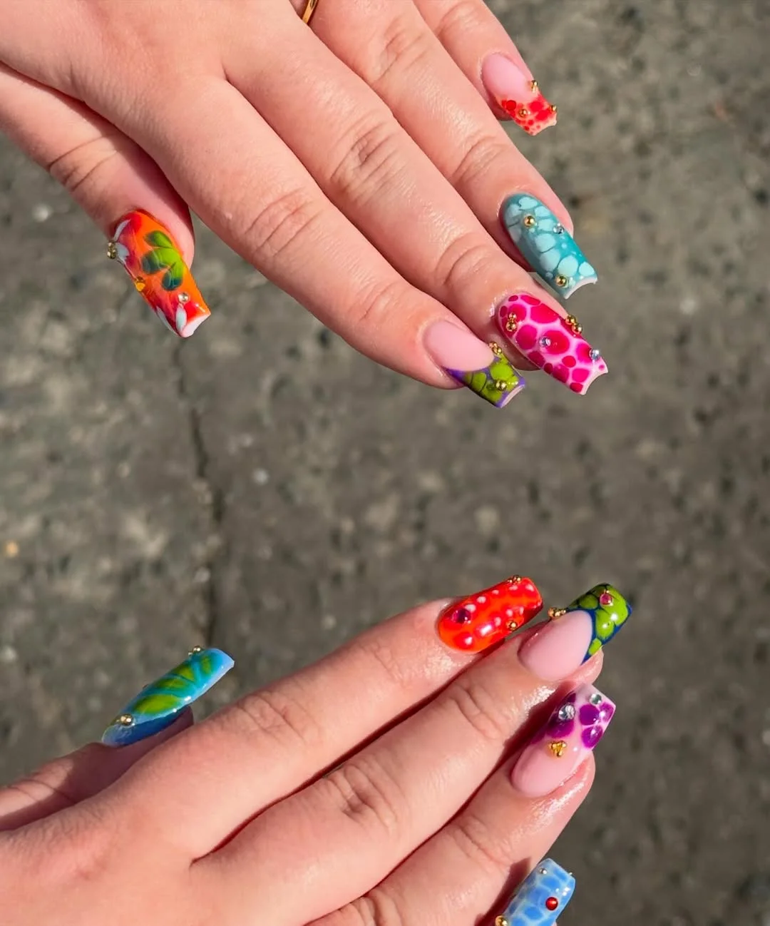 funky summer nails 2026 Square Fruit-Glass Nails With Gems And Jelly Color
