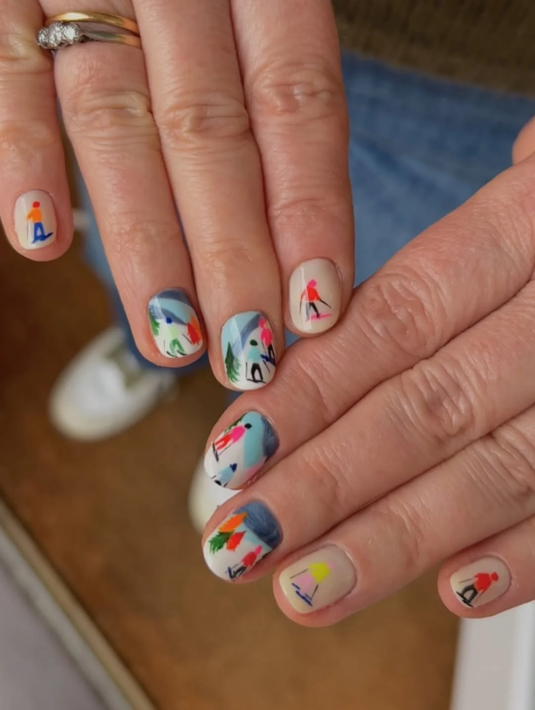 july nail colours ideas 2026 Miniature Summer Scene Nails On A Soft Neutral Base