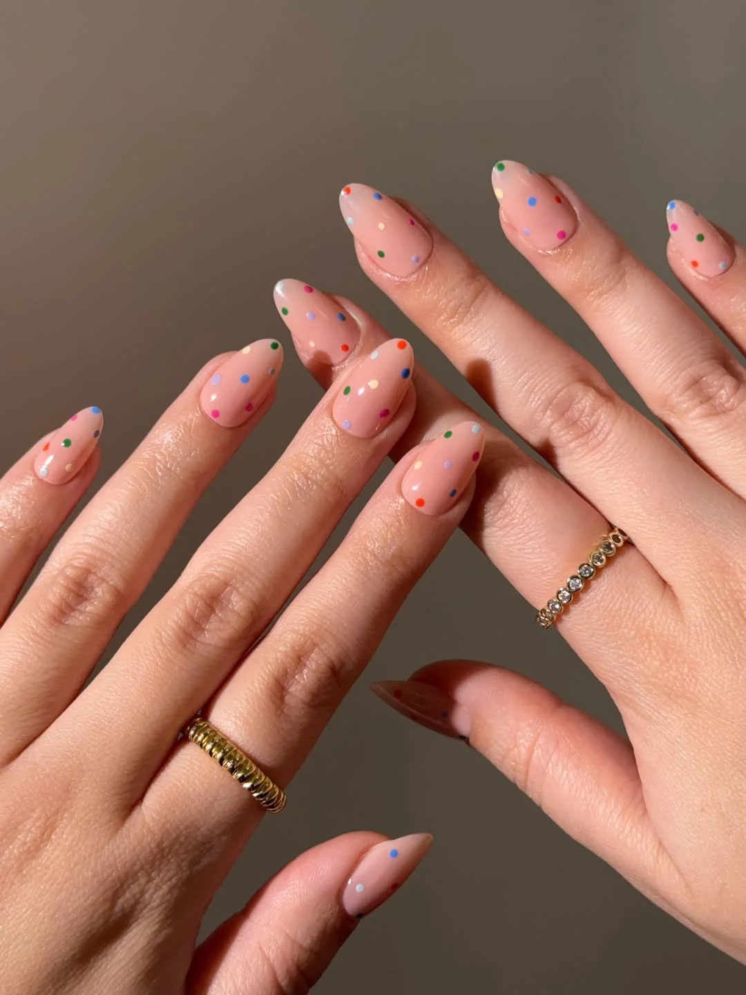july nail colours ideas 2026 Sheer Nude Nails With Confetti Dot Color