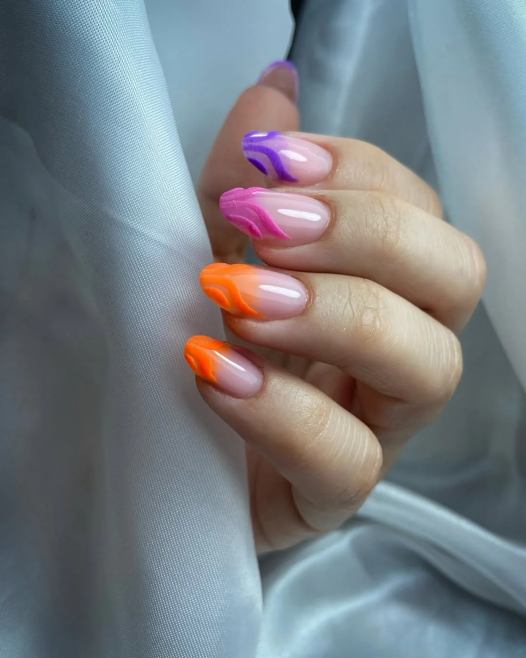 july nail colours ideas 2026 Neon Sculpted Tips On A Sheer Pink Base