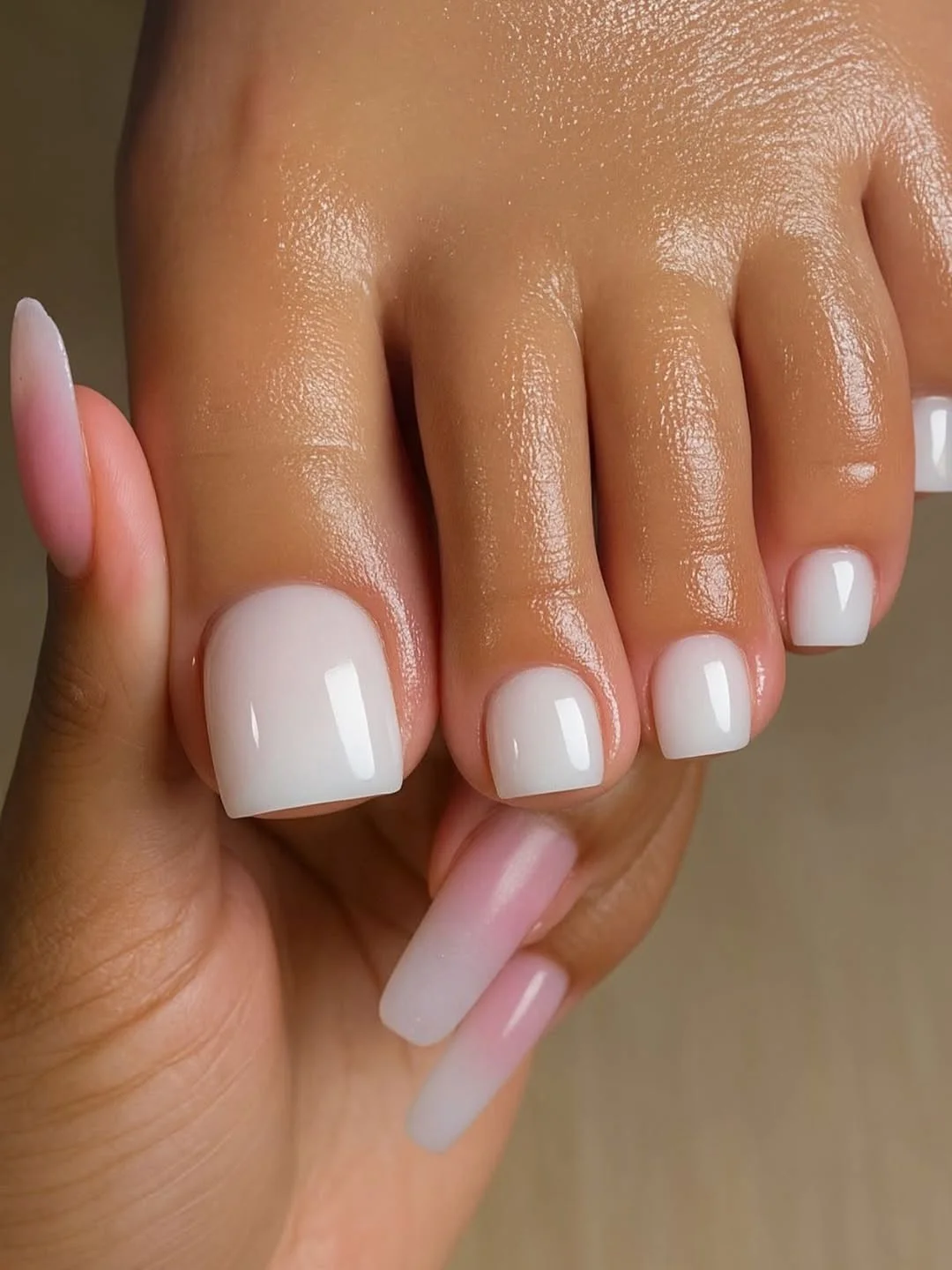 july toe nail colours ideas 2026 Milky White Pedicure with a Soft Luxury Finish