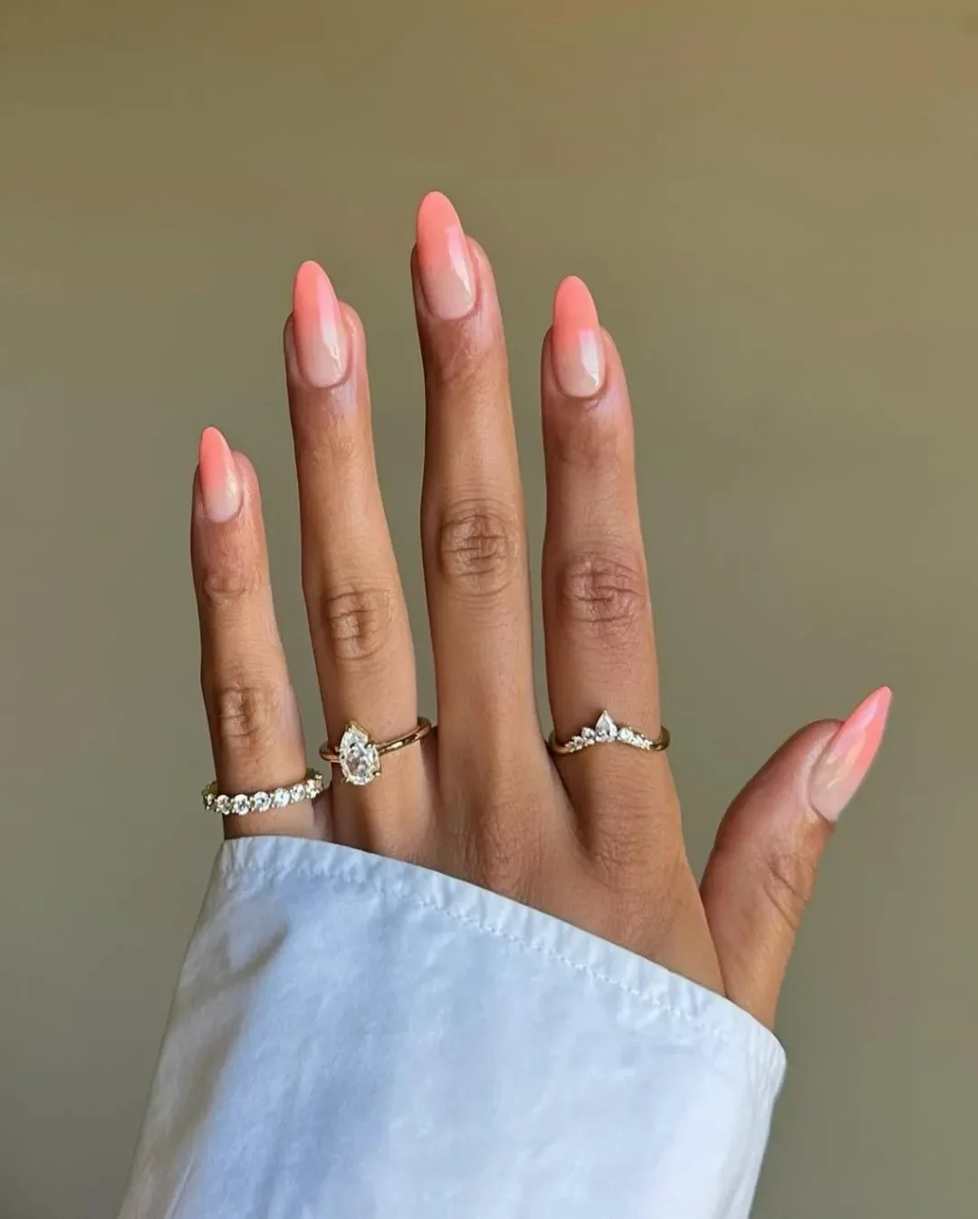 june manicure ideas 2026 Peach Ombre Almond Nails