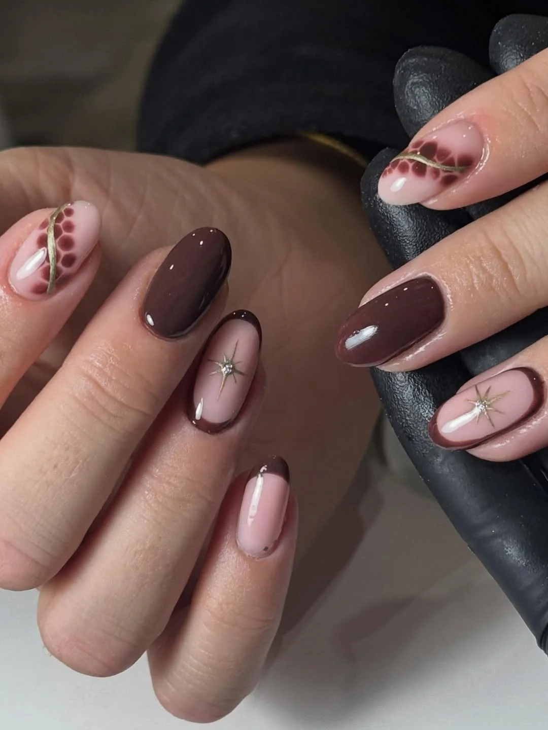 june manicure ideas 2026 Chocolate and Blush Mixed Nail Art
