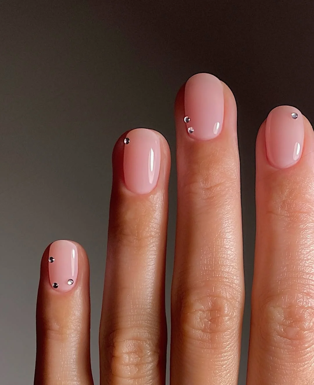 june manicure ideas 2026 Glossy Pink Short Nails With Tiny Rhinestone Accents