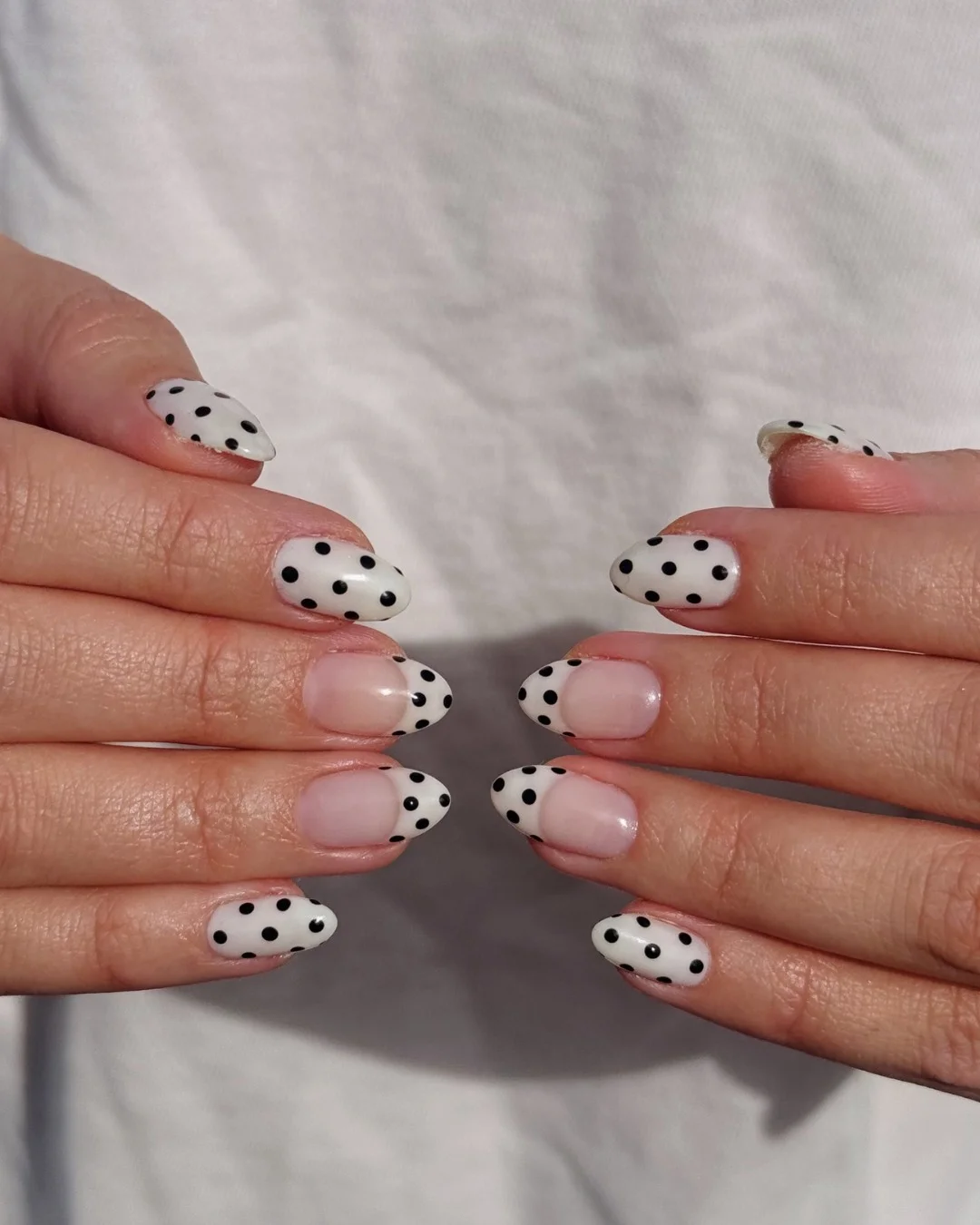 june manicure ideas 2026 Black and White Polka Dot French Nails