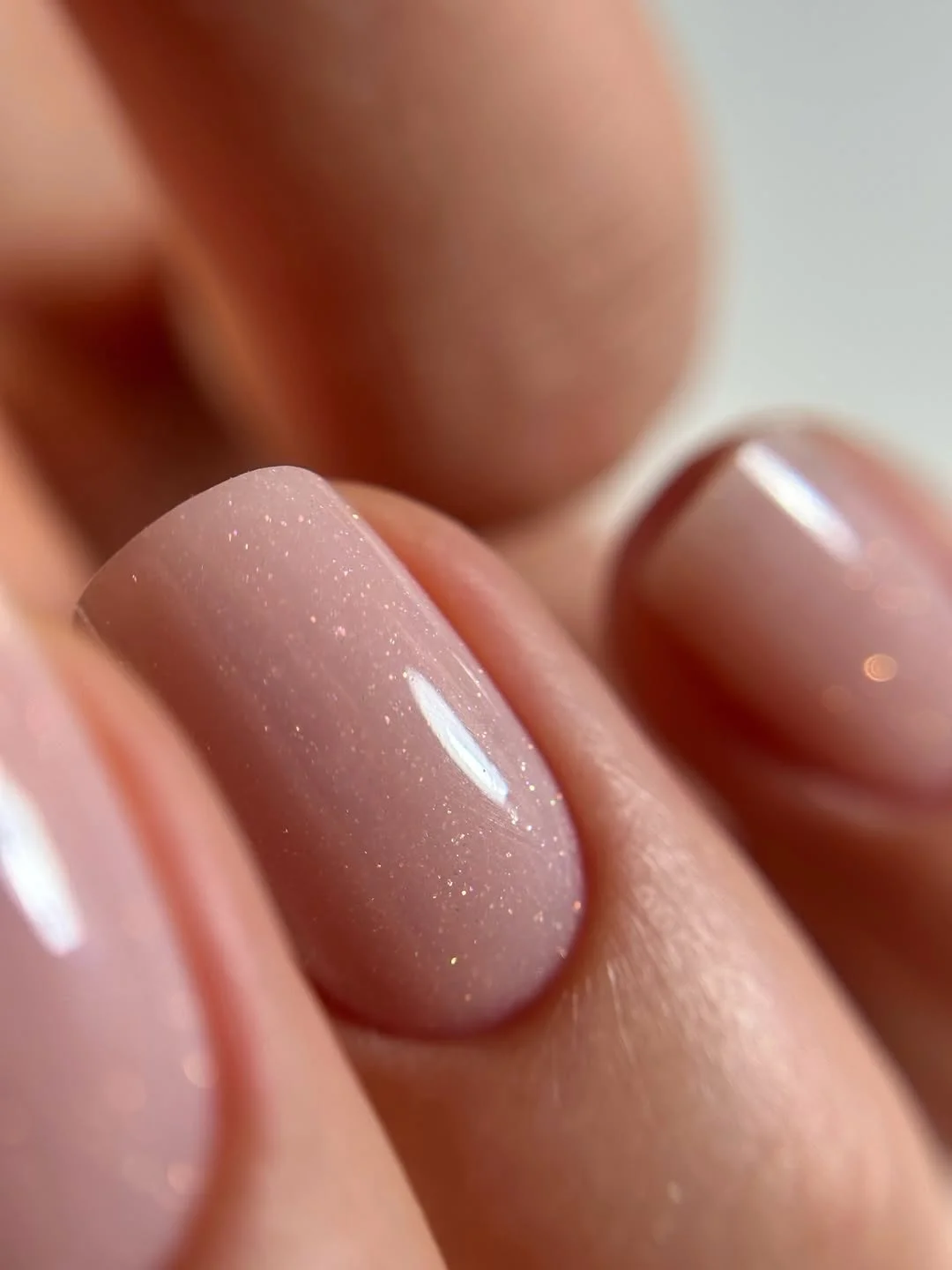 june manicure ideas 2026 Soft Pink Shimmer Short Nails